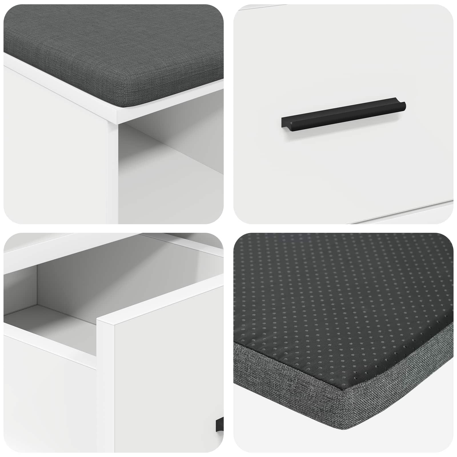 Klupa za hodnik s jastukom s ladicama Bijeli 60 x 38 x 46 cm