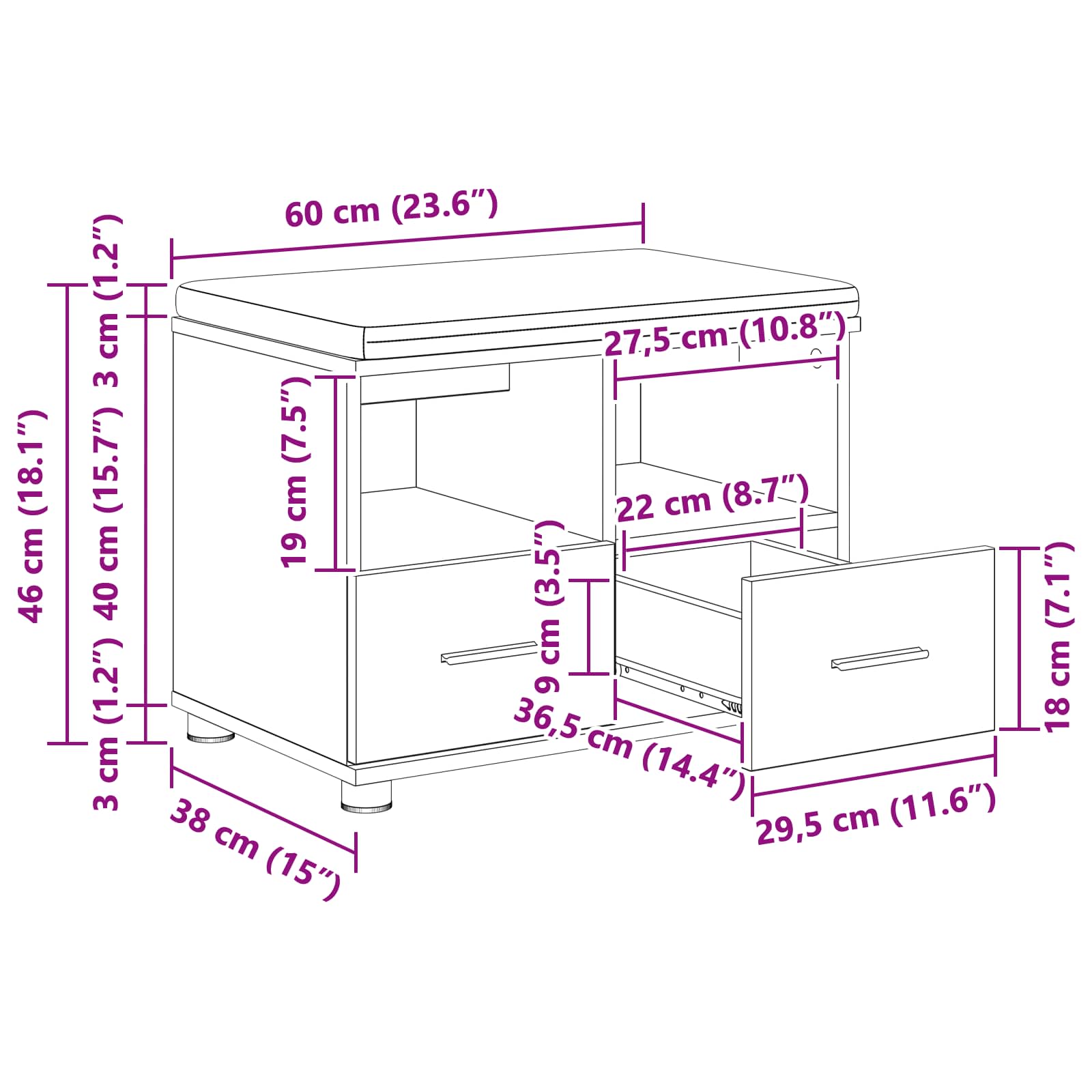 Klupa za hodnik s jastukom Sivi Sonoma 60 x 38 x 46 cm