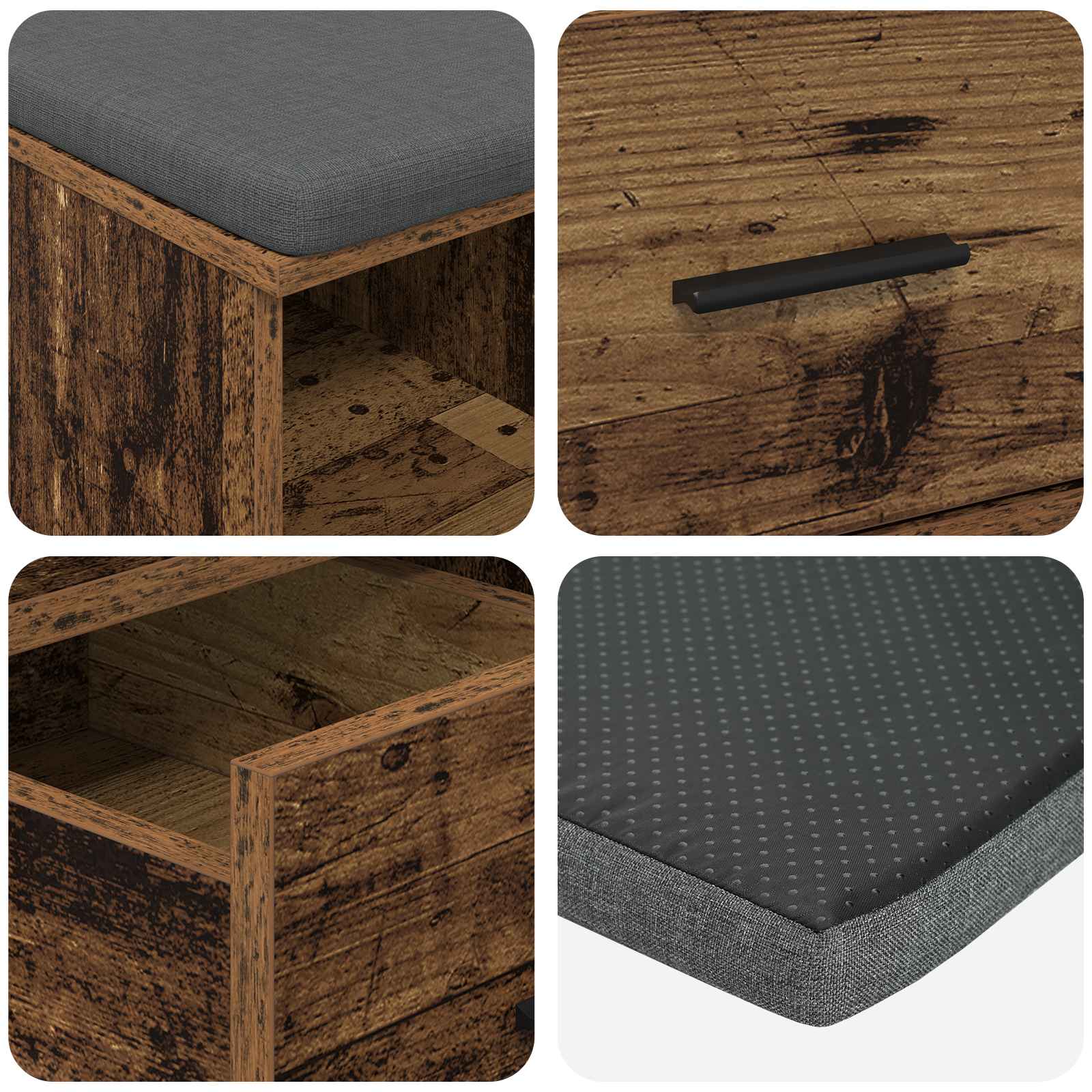 Klupa za hodnik s jastukom s policom Staro drvo 60 x 38 x 46 cm