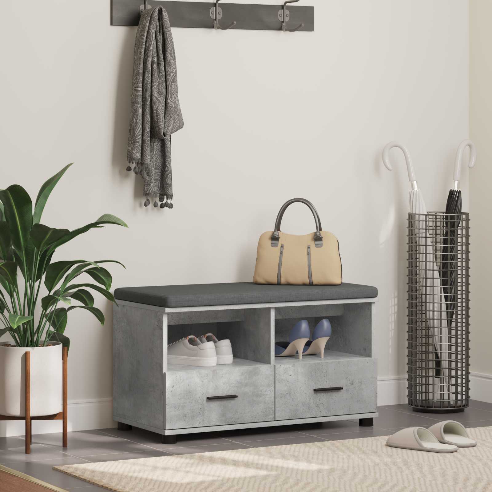Klupa za hodnik s jastukom Betonsko Siva 80 x 38 x 46 cm