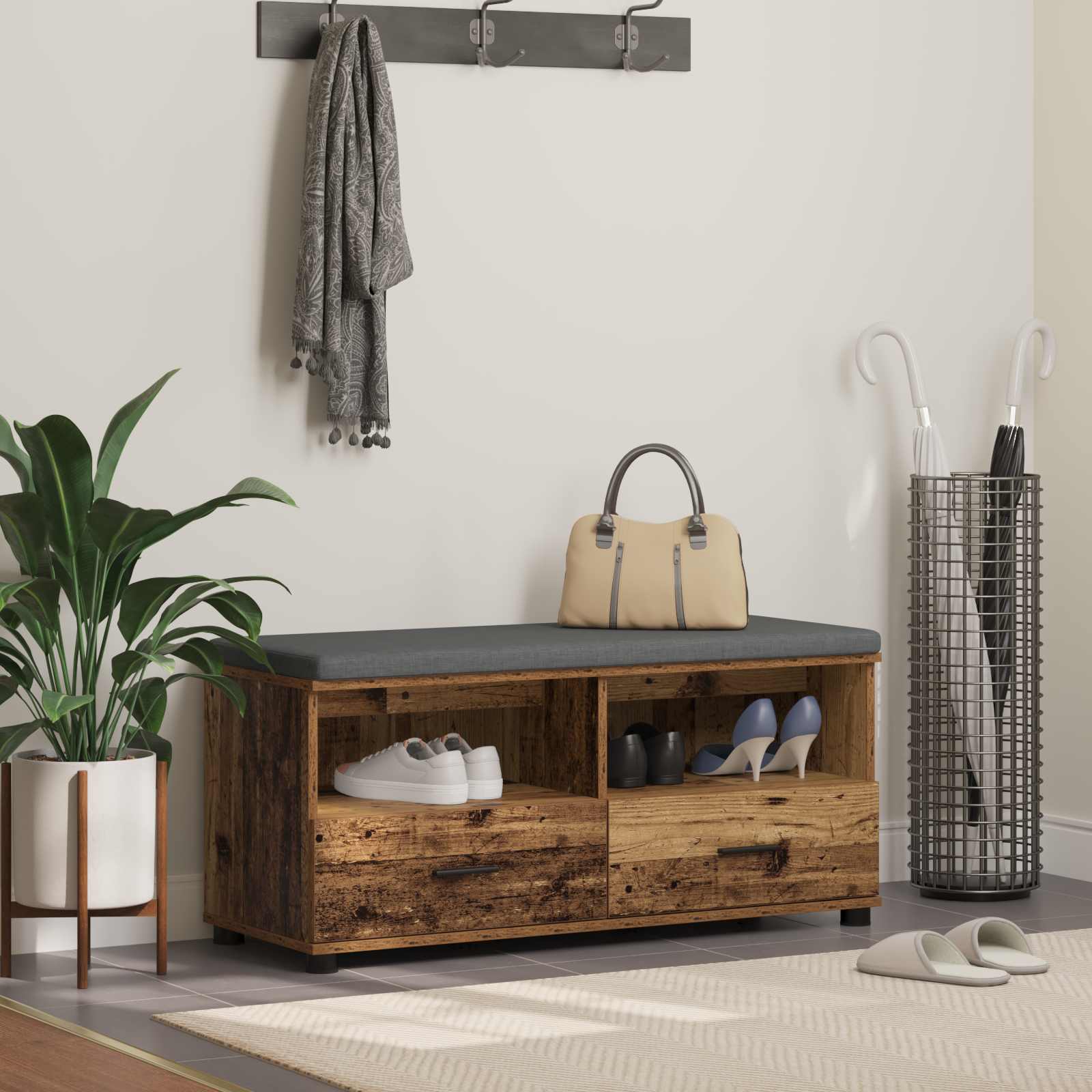 Klupa za hodnik s jastukom Staro drvo 100 x 38 x 46 cm