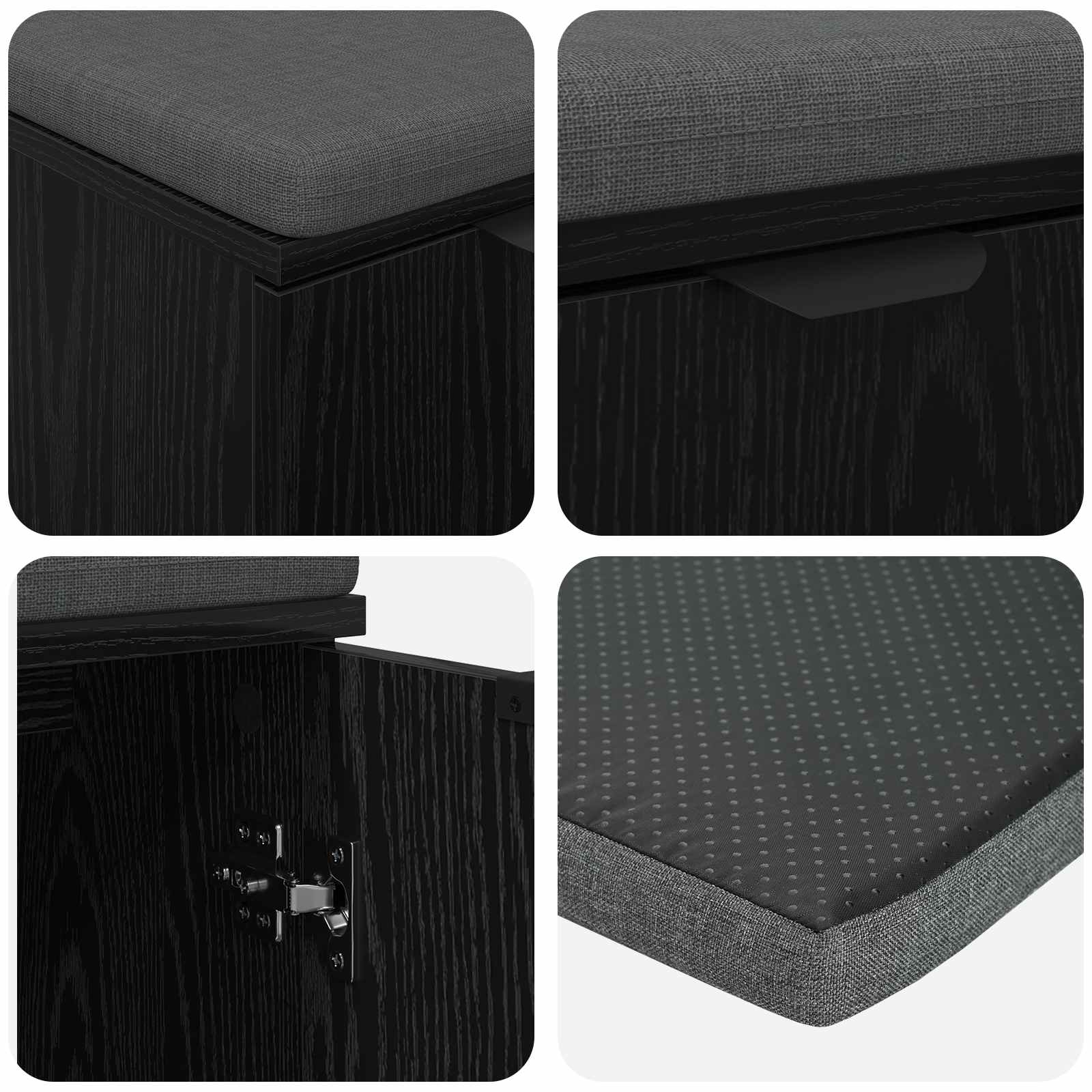 Klupa za hodnik s jastukom s policom Crni Hrast 60 x 38 x 46 cm