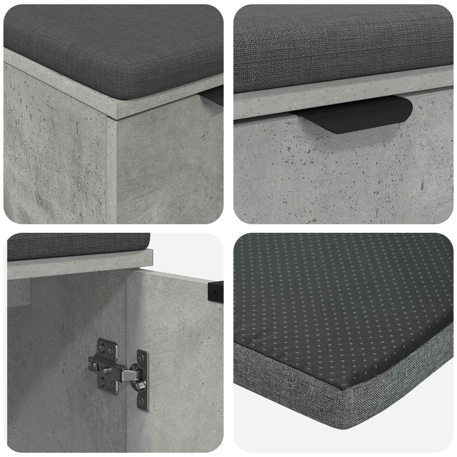 Klupa za hodnik s jastukom Betonsko Siva 60 x 38 x 46 cm