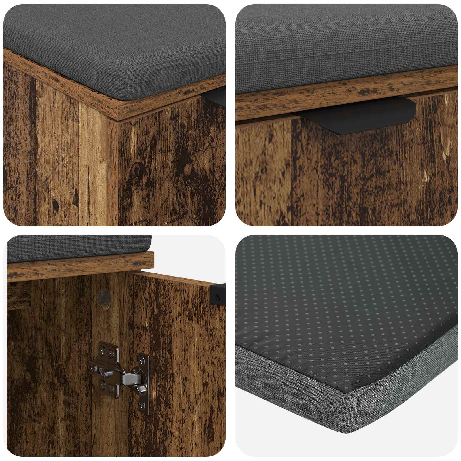 Klupa za hodnik s jastukom s policom Staro drvo 60 x 38 x 46 cm