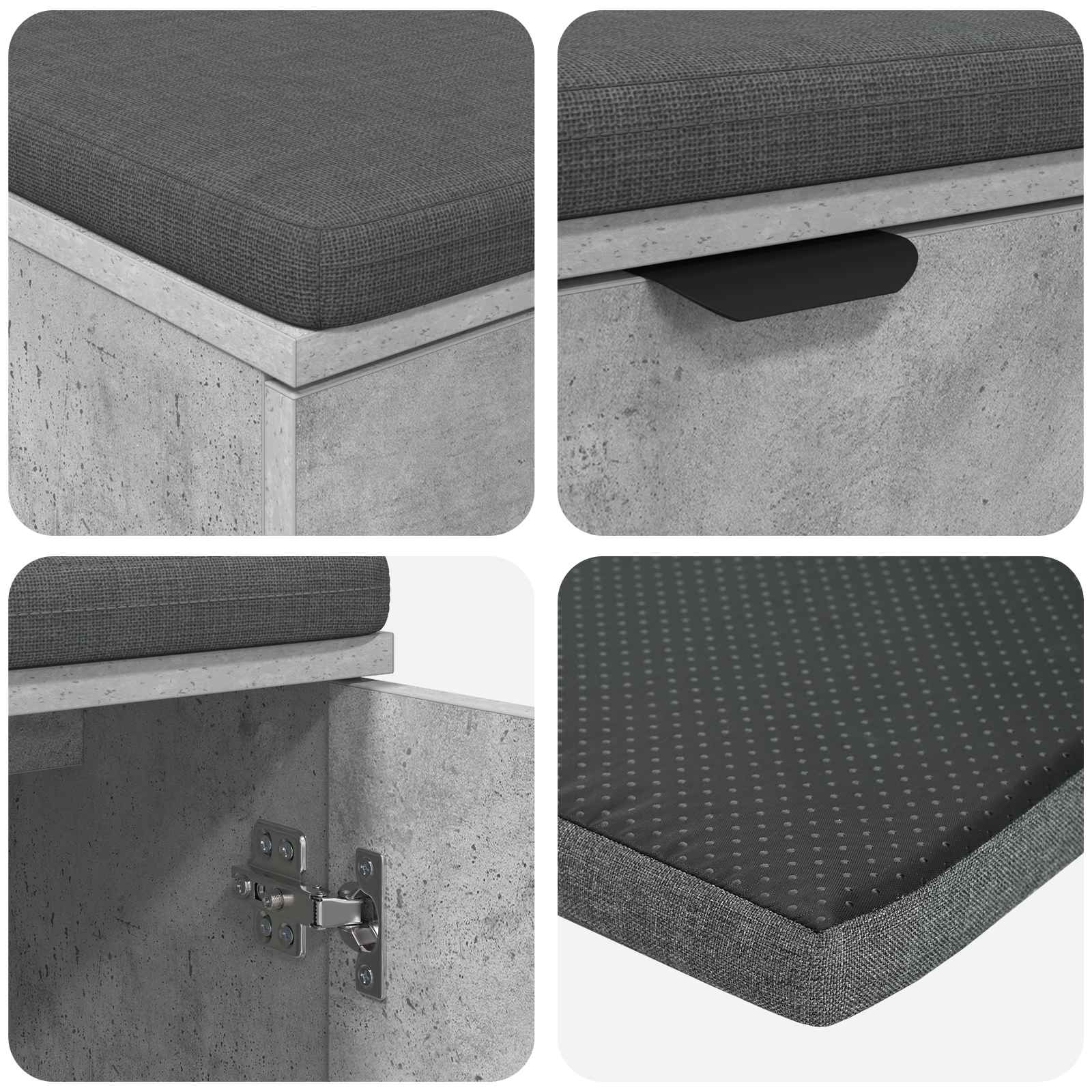 Klupa za hodnik s jastukom Betonsko Siva 80 x 38 x 46 cm