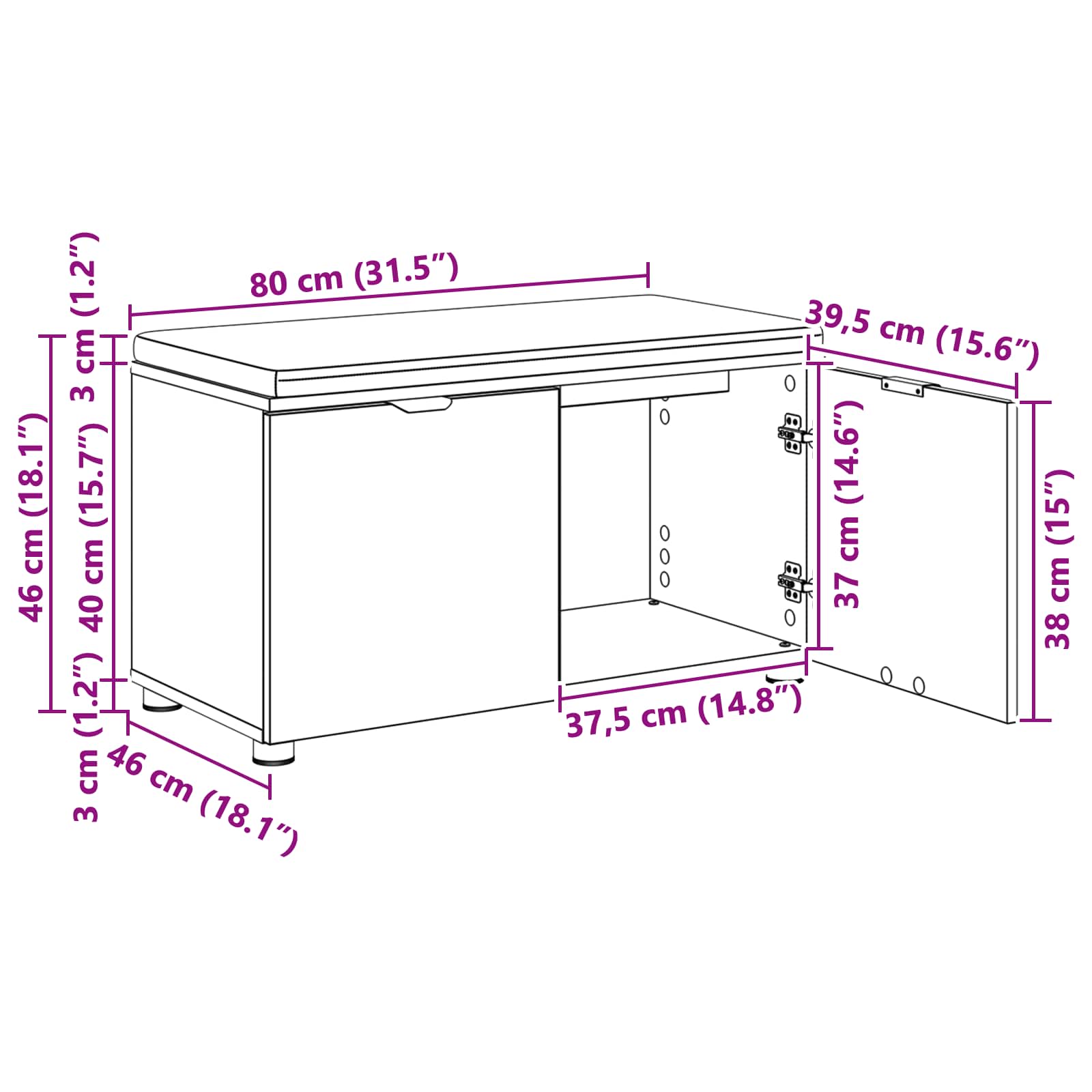 Klupa za hodnik s jastukom Sivi Sonoma 80 x 38 x 46 cm