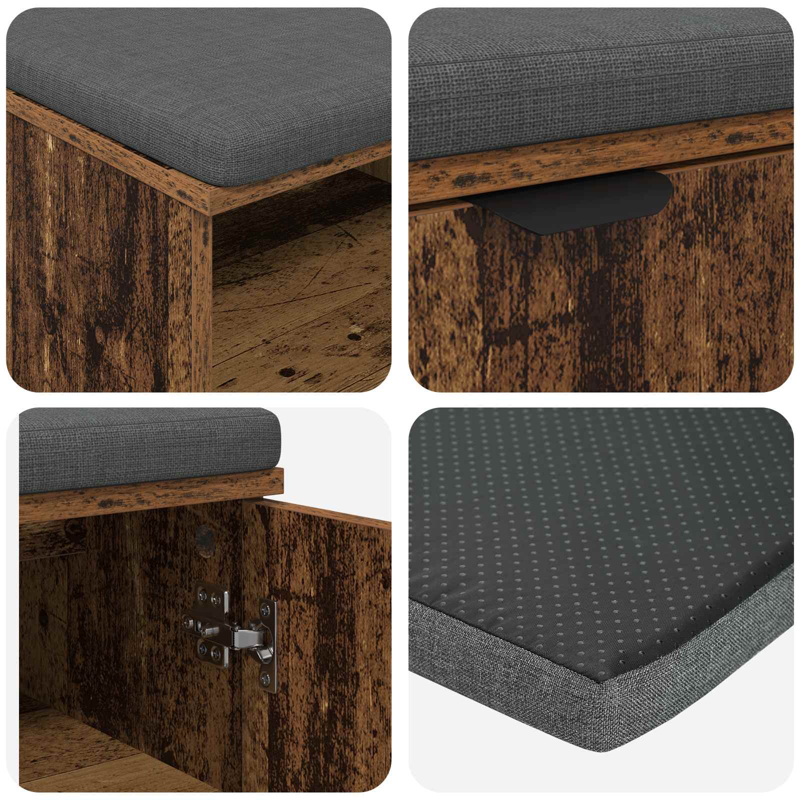 Klupa za hodnik s jastukom s policom Staro drvo 60 x 38 x 46 cm