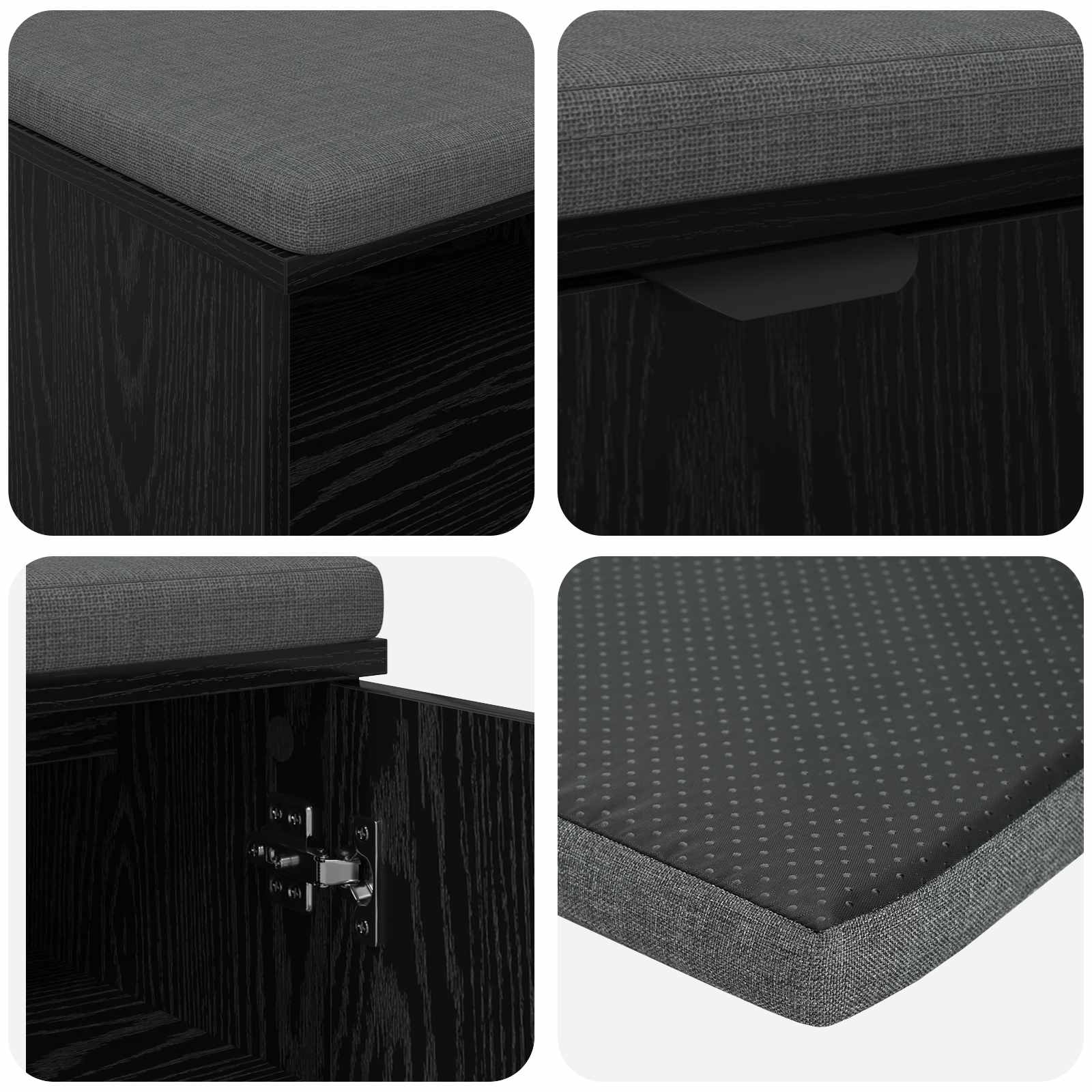 Klupa za hodnik s jastukom s policom Crni Hrast 80 x 38 x 46 cm