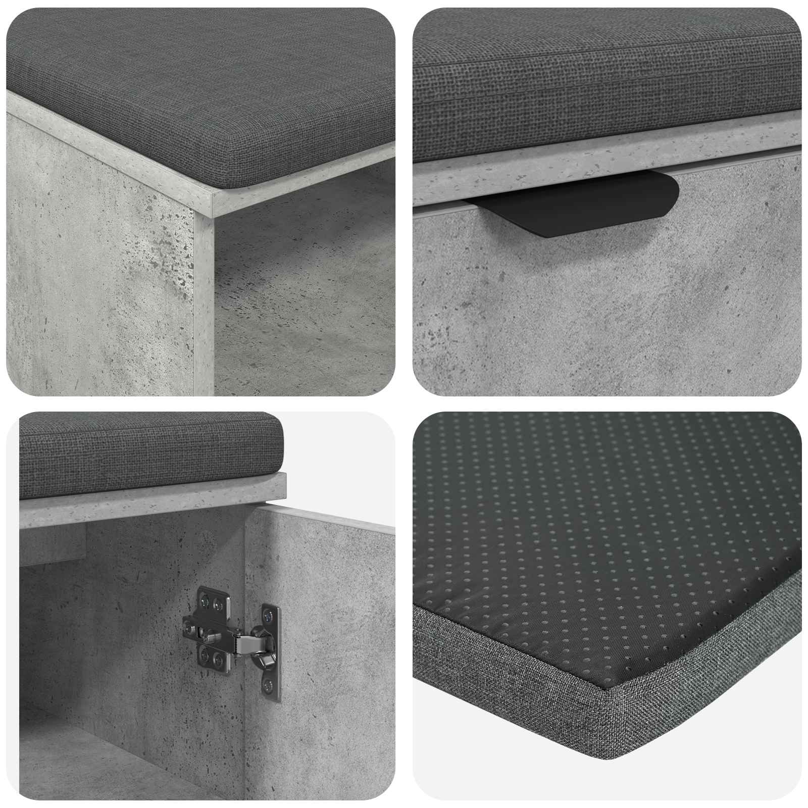Klupa za hodnik s jastukom Betonsko Siva 100 x 38 x 46 cm