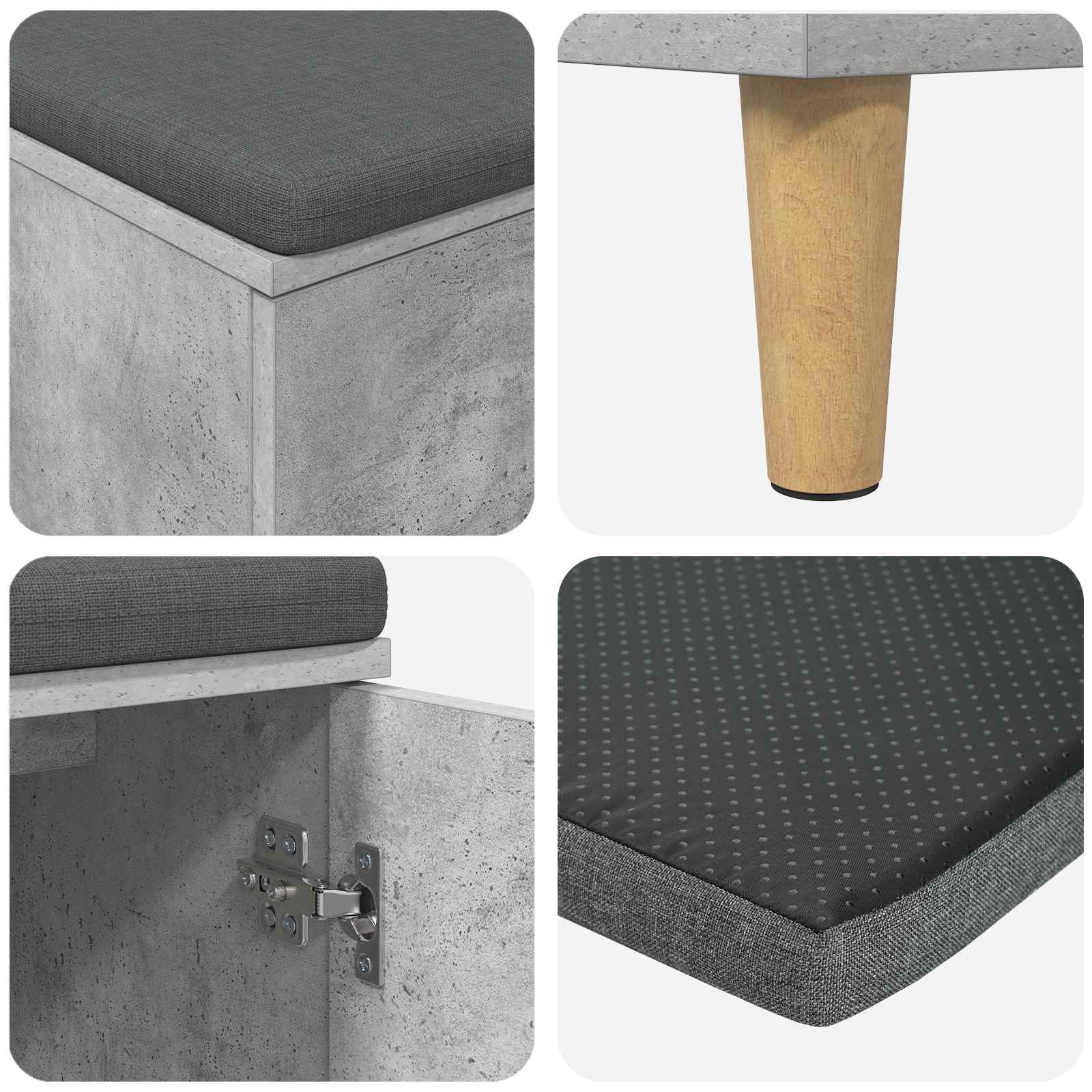 Klupa za hodnik s jastukom Betonsko Siva 80 x 38 x 46 cm