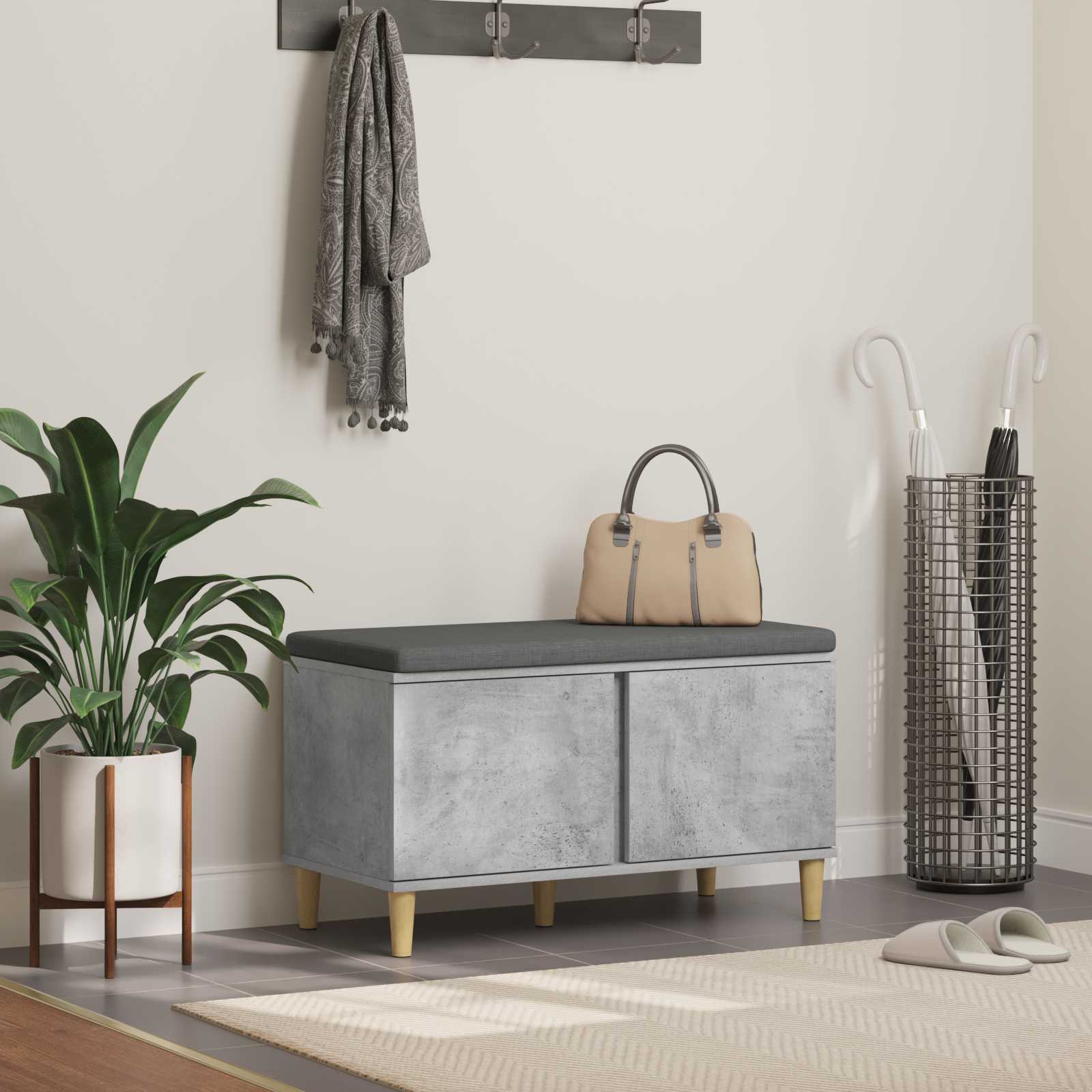 Klupa za hodnik s jastukom Betonsko Siva 80 x 38 x 46 cm