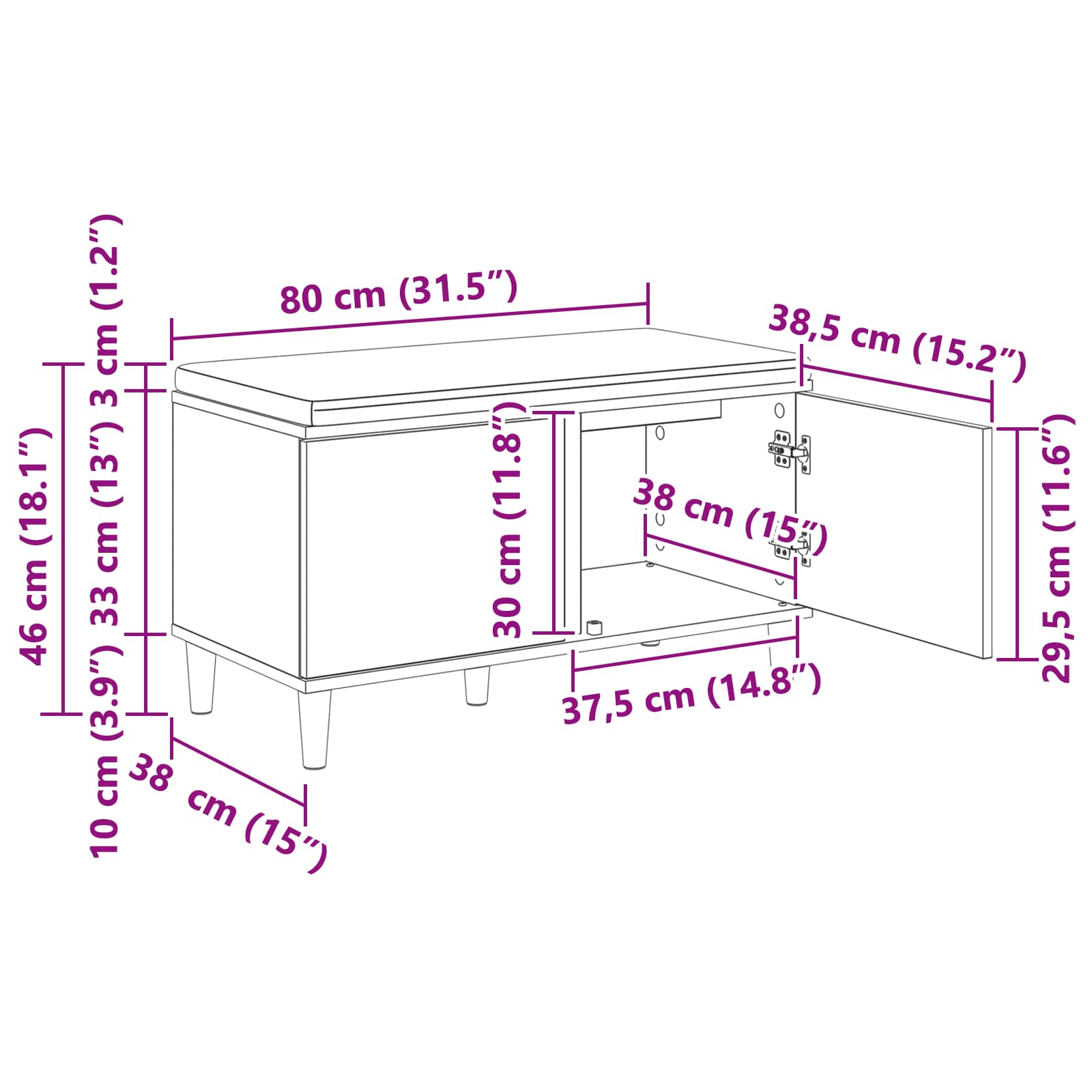 Klupa za hodnik s jastukom Dimljeni Hrast 80 x 38 x 46 cm
