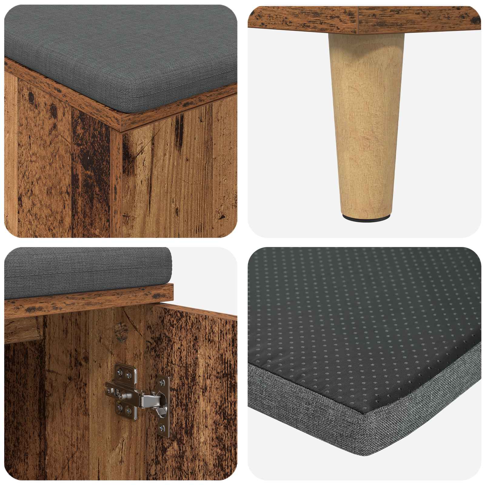 Klupa za hodnik s jastukom s vratima Staro drvo 80 x 38 x 46 cm