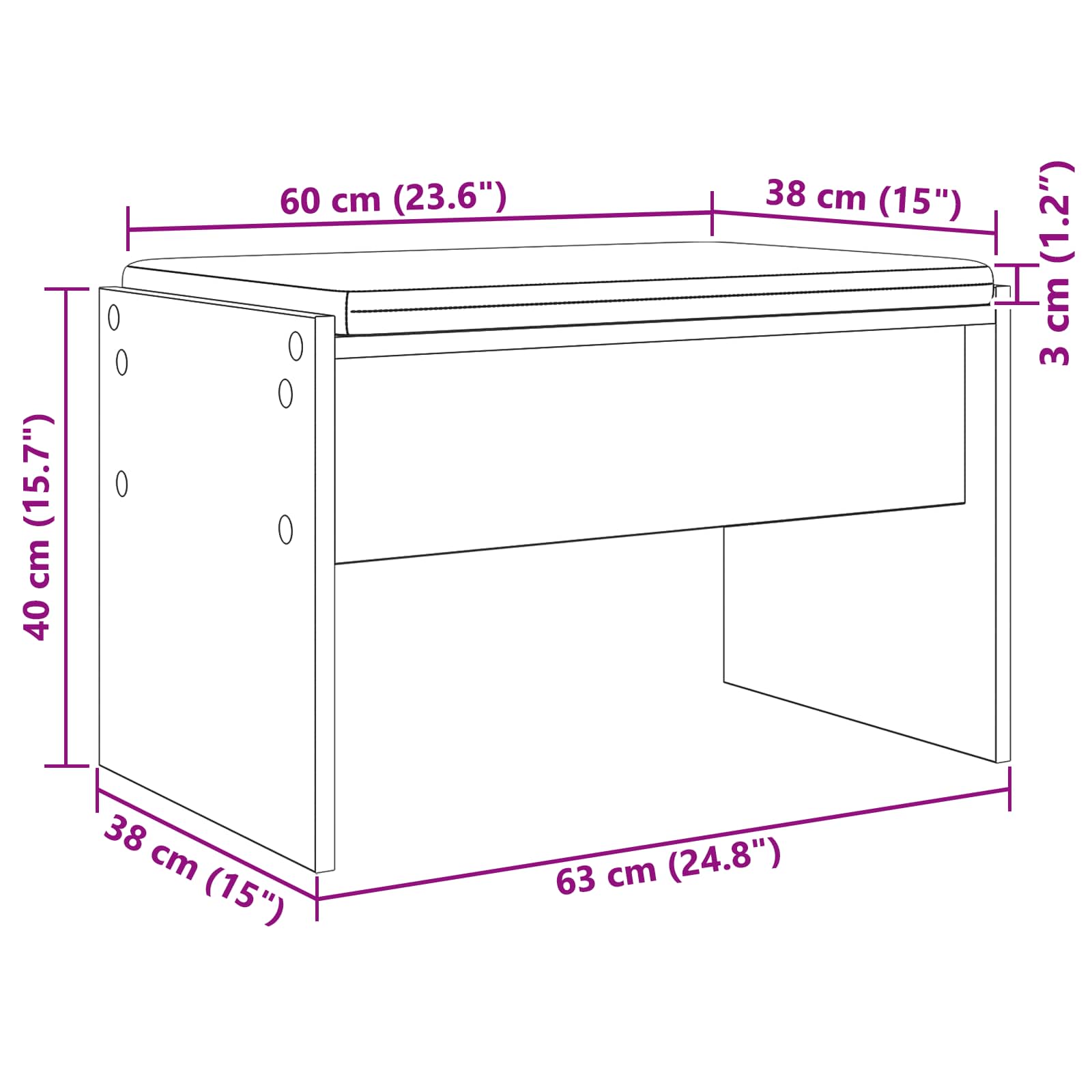 Klupa za hodnik s jastukom Umjetnički hrast 63 x 38 x 40 cm