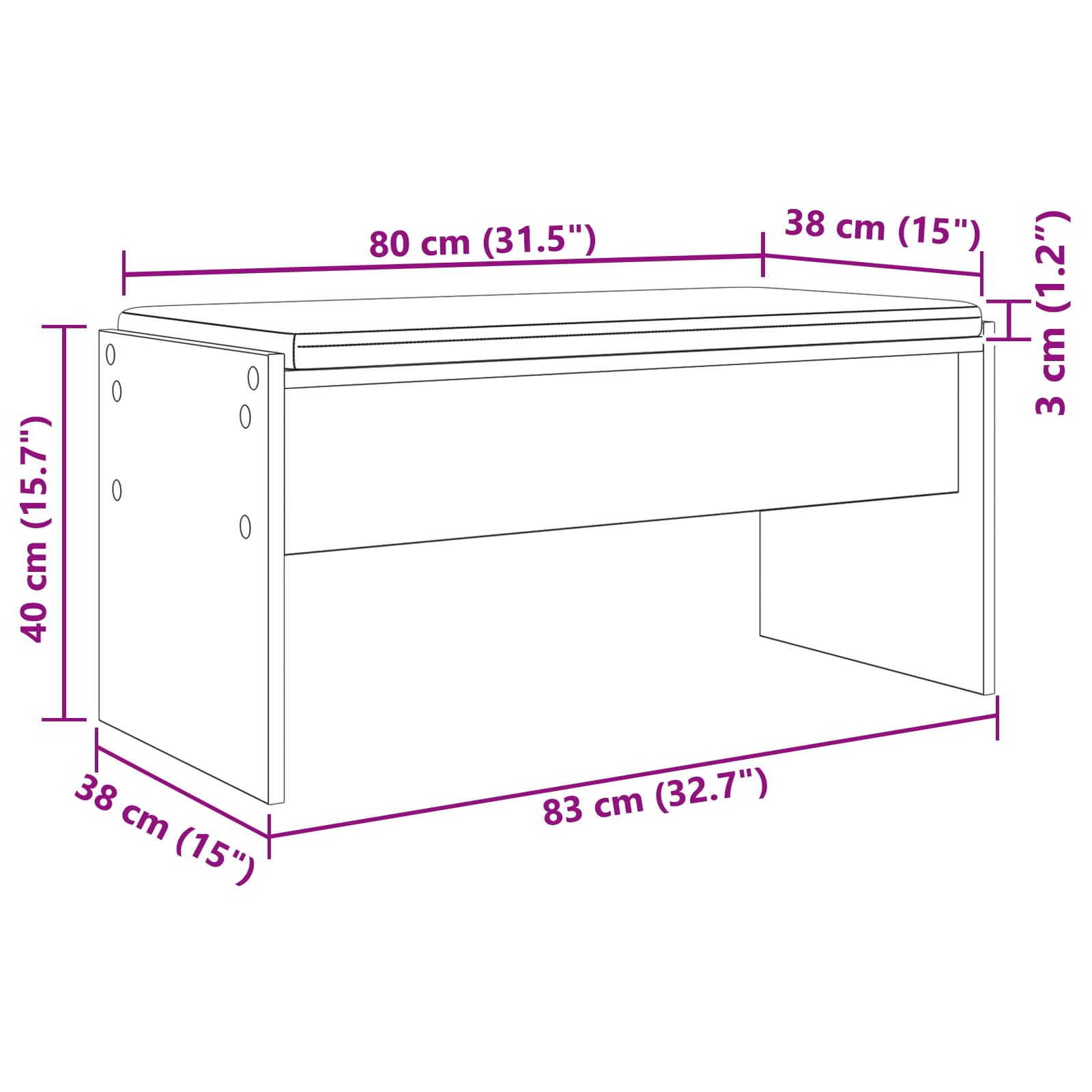 Klupa za hodnik s jastukom Sonoma hrast 83 x 38 x 40 cm