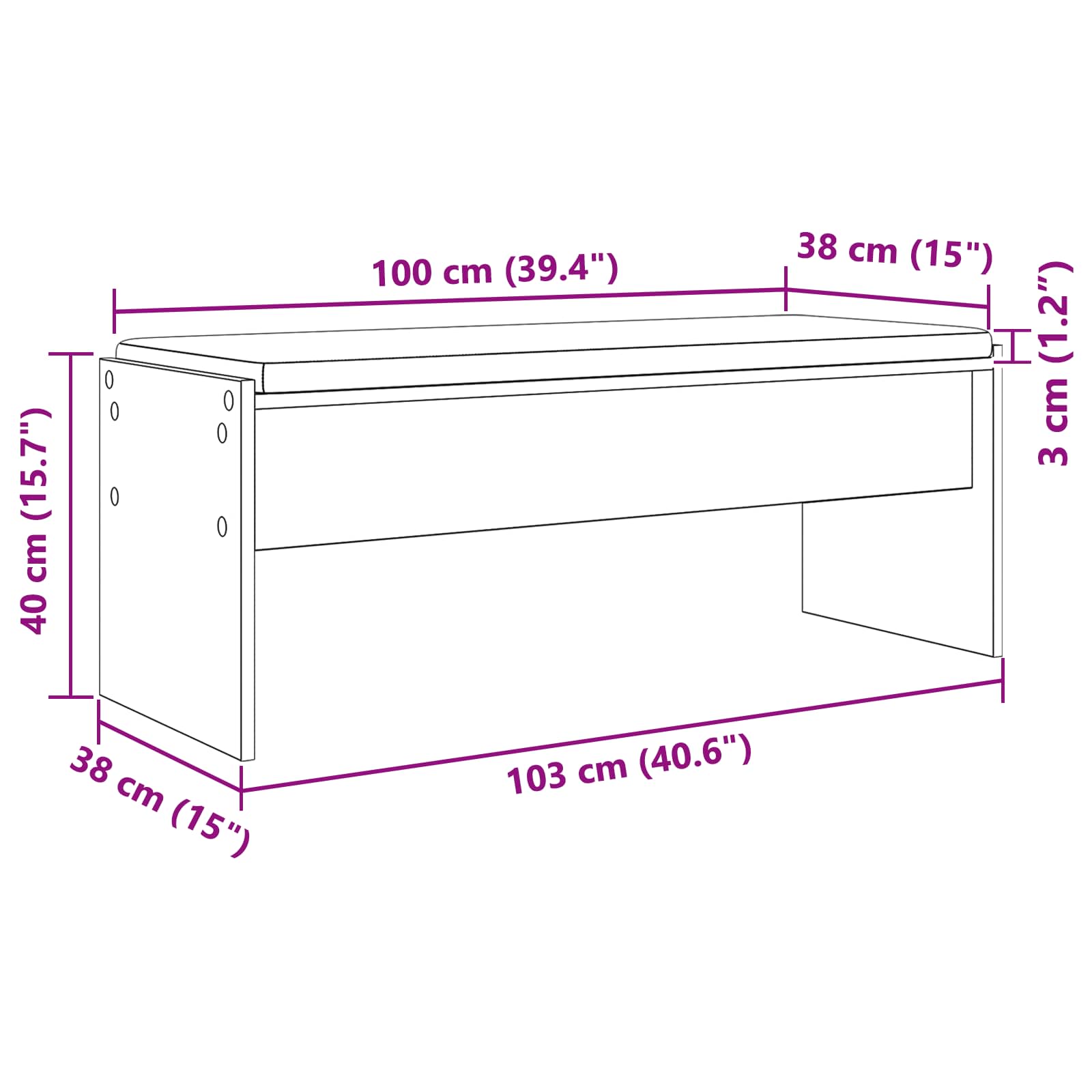 Klupa za hodnik s jastukom Dimljeni hrast 103 x 38 x 40 cm