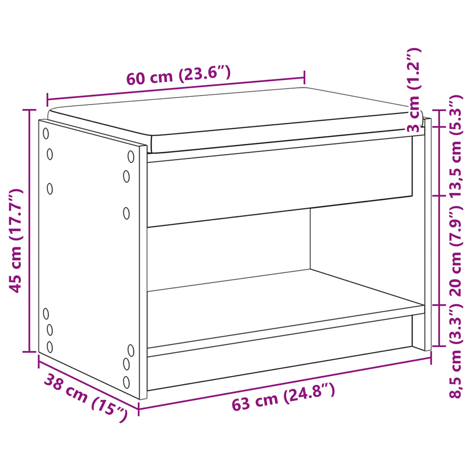 Klupa za hodnik s jastukom Betonsko Siva 63 x 38 x 45 cm
