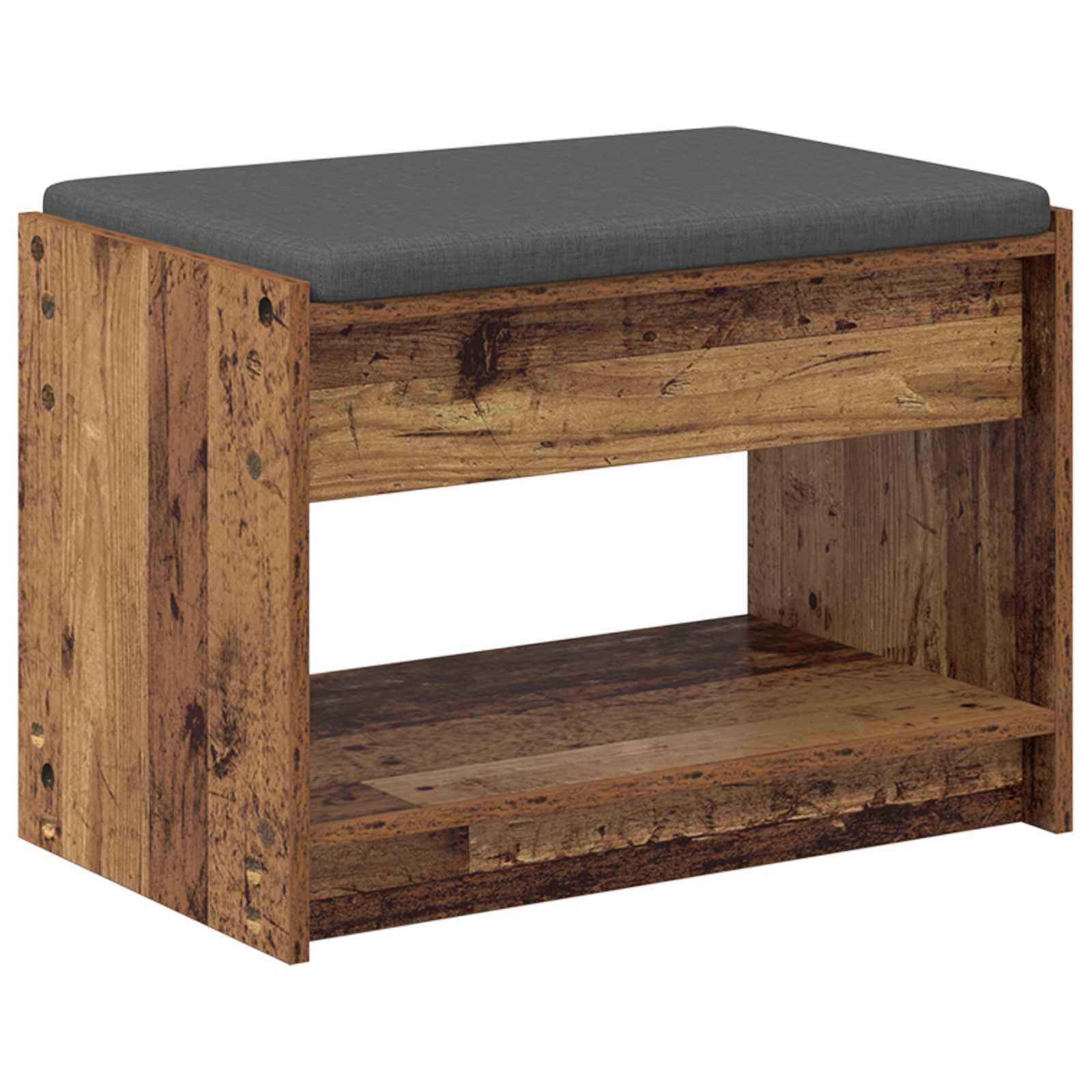 Klupa za hodnik s jastukom s policom Staro drvo 63 x 38 x 45 cm