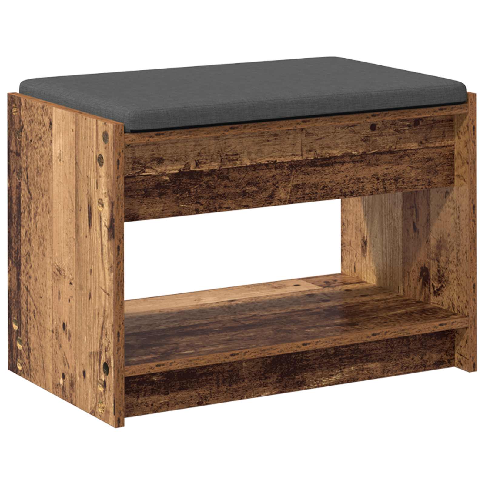 Klupa za hodnik s jastukom s policom Staro drvo 63 x 38 x 45 cm