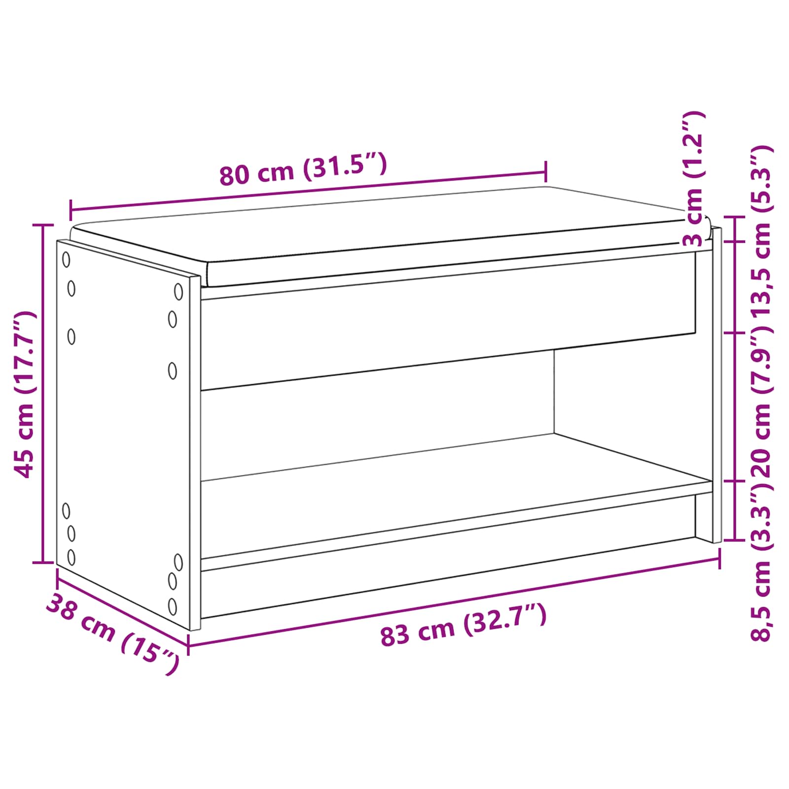 Klupa za hodnik s jastukom Sonoma hrast 83 x 38 x 45 cm