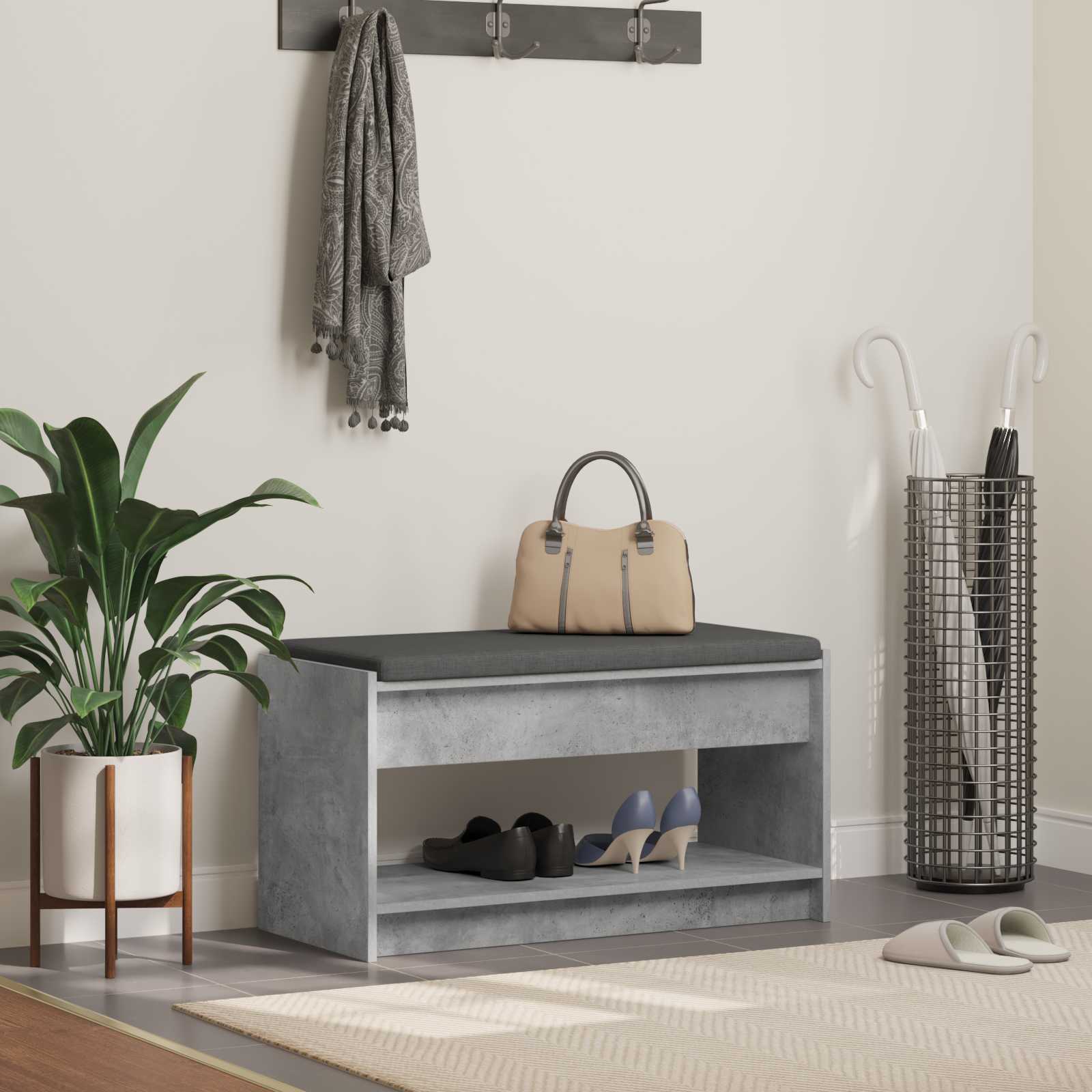 Klupa za hodnik s jastukom Betonsko Siva 83 x 38 x 45 cm