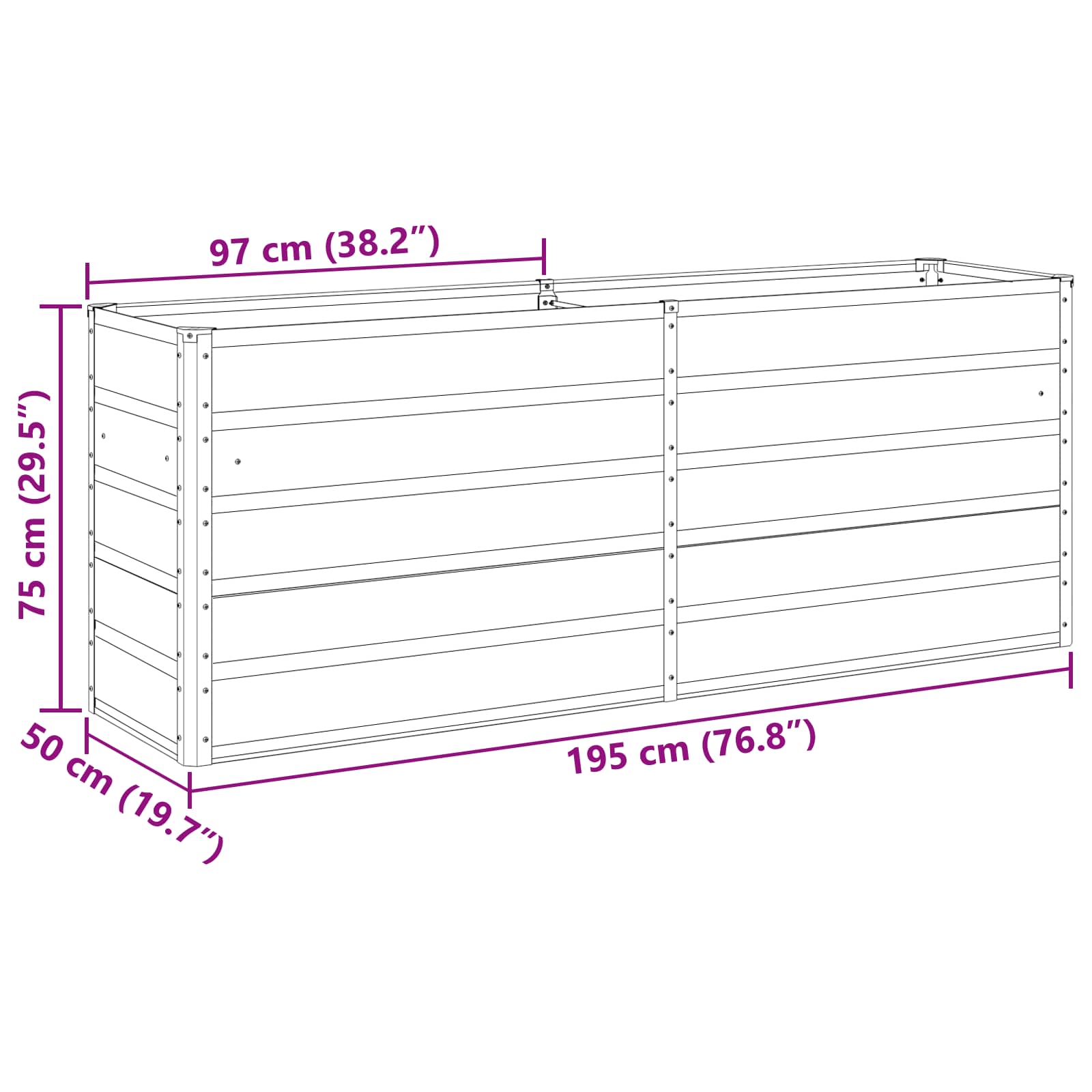 Sadilica Antracit 195 x 50 x 75 cm Cinkani čelik