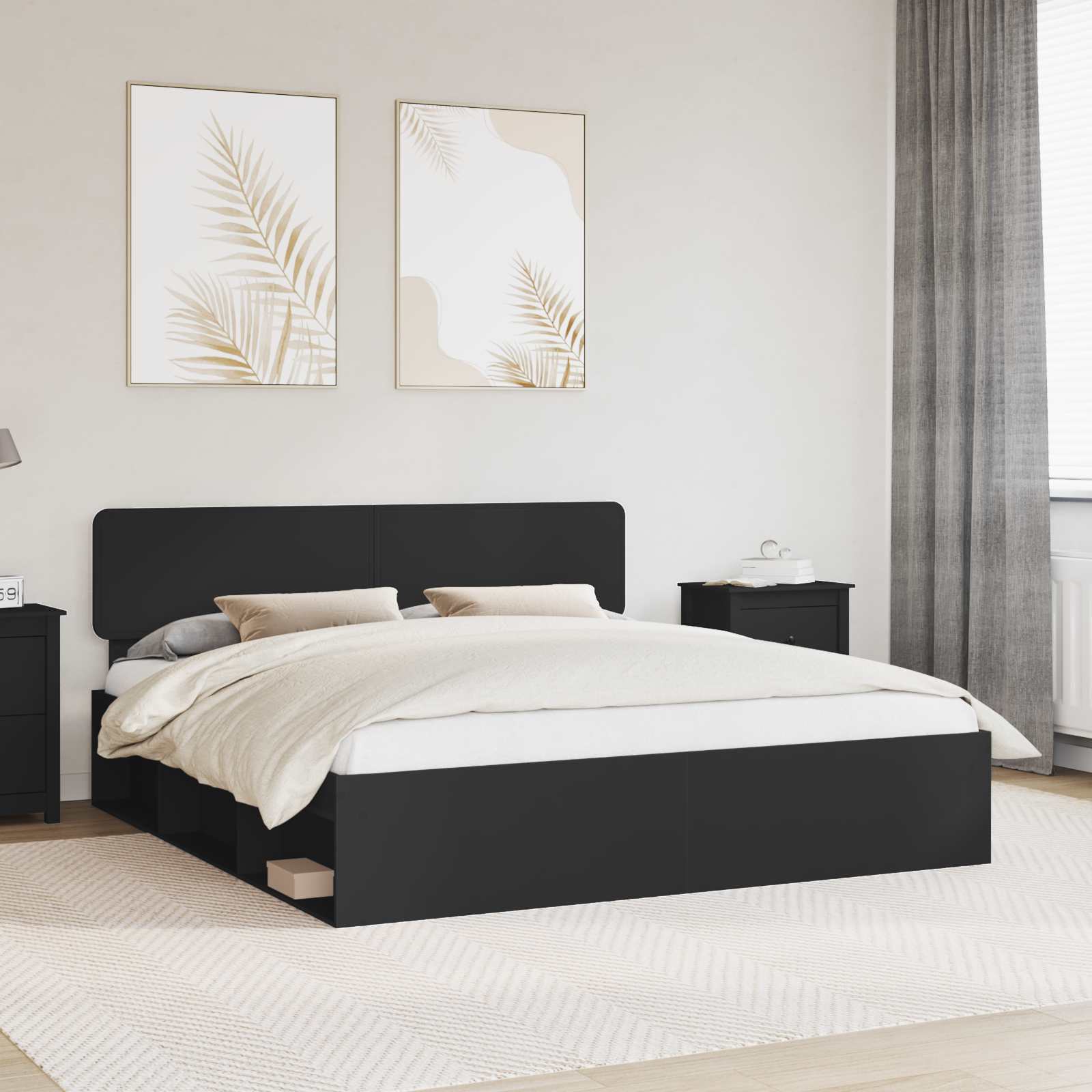 Krevetna konstrukcija Crna 200 x 200 cm Čvrsto borovo drvo