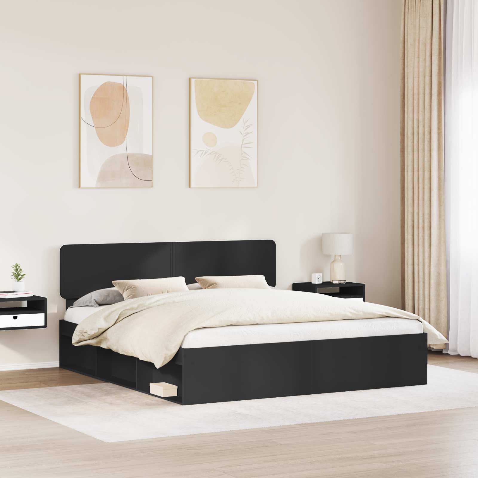 Krevetna konstrukcija Crna 200 x 200 cm Čvrsto borovo drvo