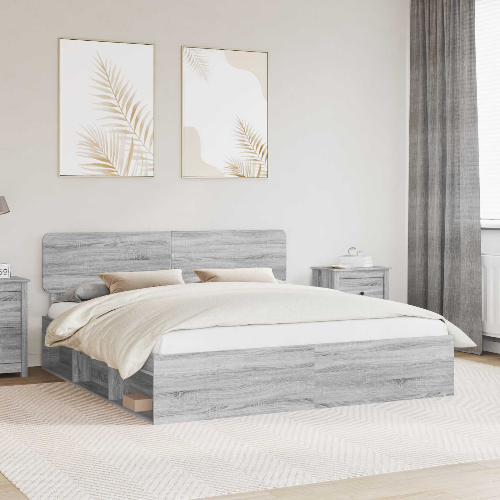 Krevetna konstrukcija s uzglavljem Siva Sonoma 200 x 200 cm