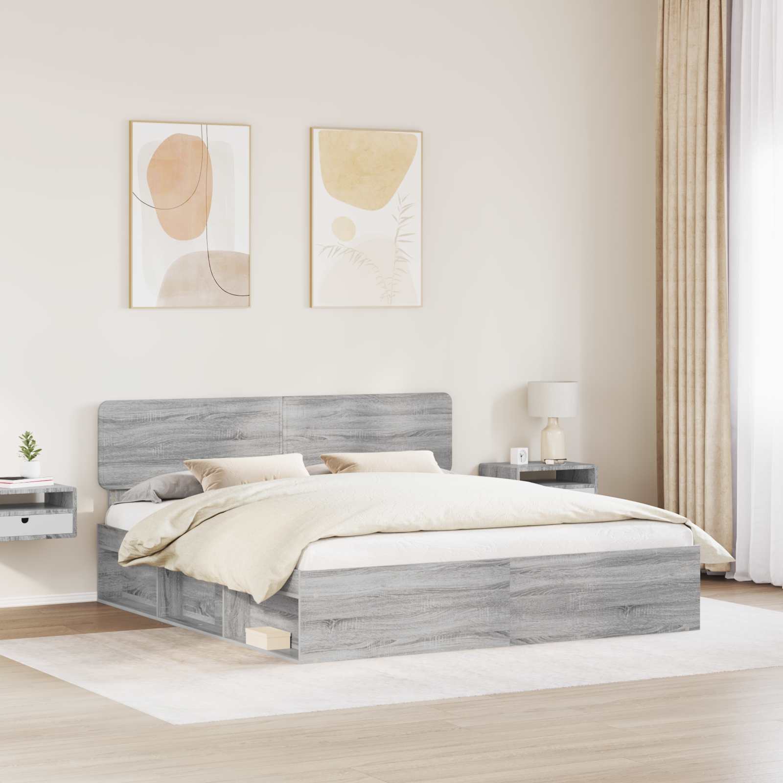 Krevetna konstrukcija s uzglavljem Siva Sonoma 200 x 200 cm