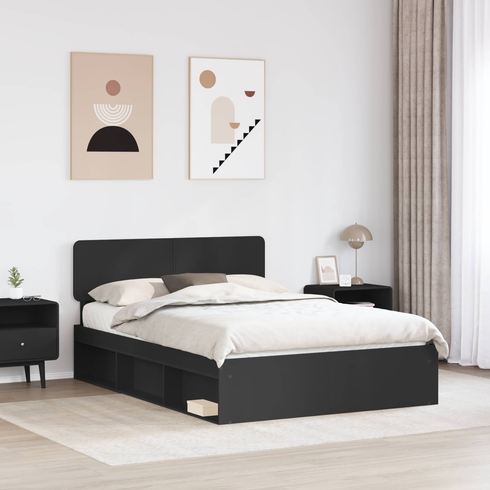 Krevetna konstrukcija Crna 150 x 200 cm Čvrsto borovo drvo