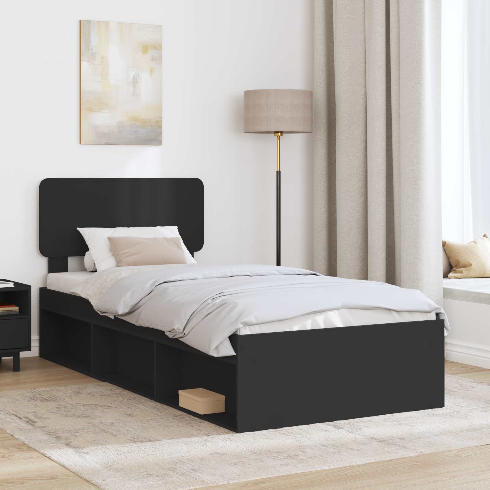Krevetna konstrukcija Crna 90 x 200 cm Čvrsto borovo drvo