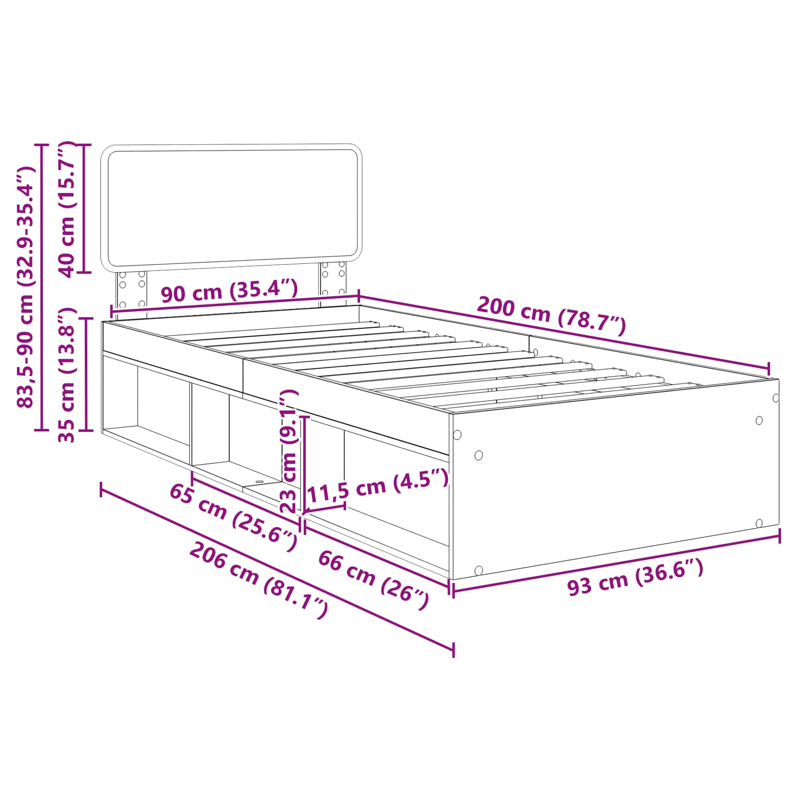 Krevetna konstrukcija Staro drvo 90 x 200 cm Čvrsto borovo drvo