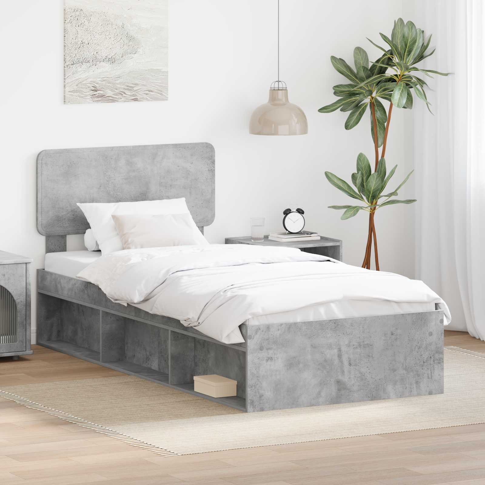 Krevetna konstrukcija s uzglavljem Betonska siva 90 x 190 cm