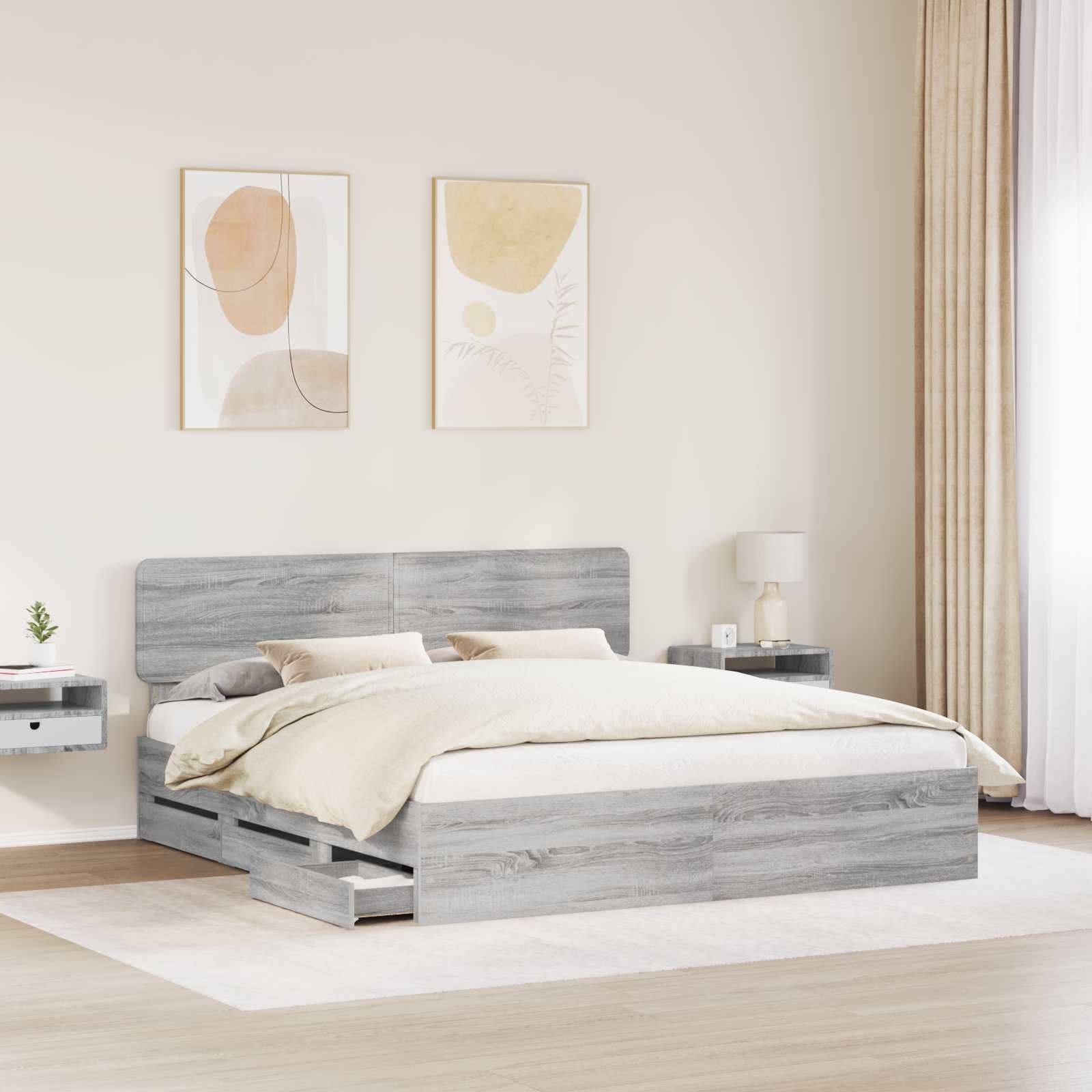 Krevetna konstrukcija s ladicama Sivi Sonoma 200 x 200 cm