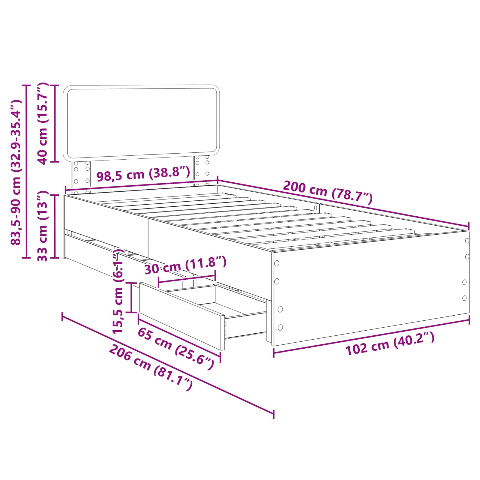 Krevetna konstrukcija Crna 100 x 200 cm Konstrukcijsko drvo