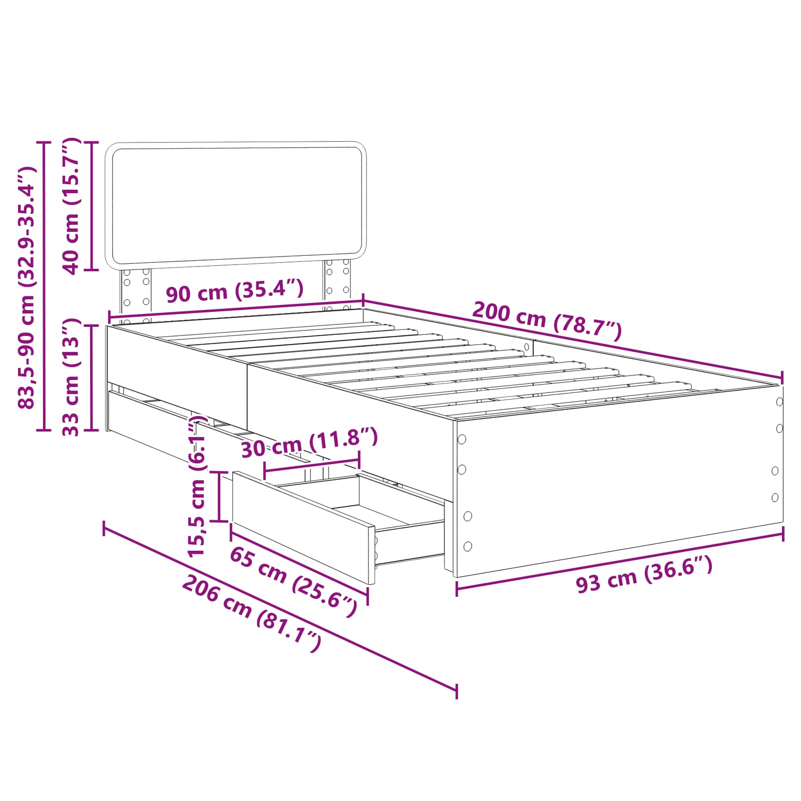 Krevetna konstrukcija Crna 90 x 200 cm Konstrukcijsko drvo