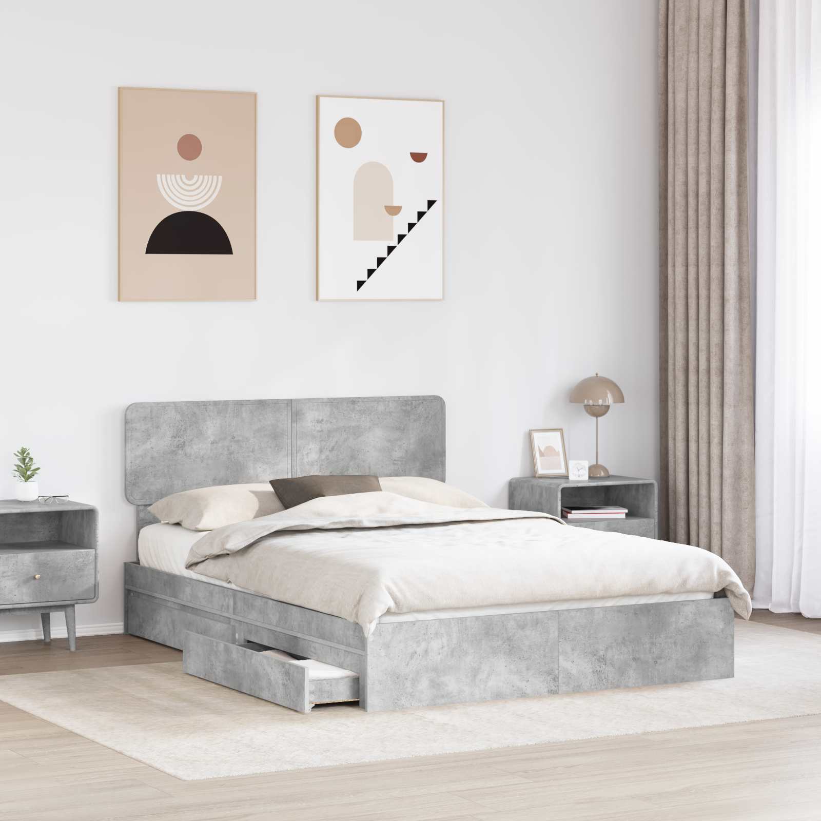 Krevet s od storage s uzglavljem Betonski sivi 150 x 200 cm