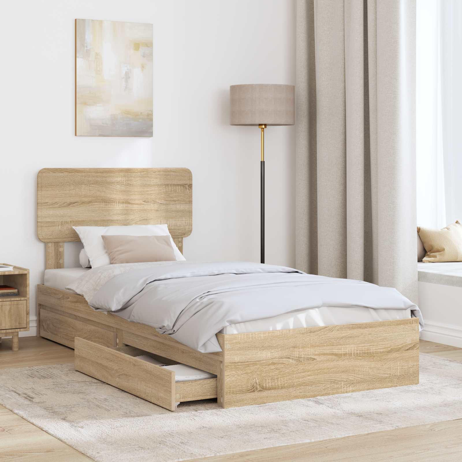 Krevet s od storage Sonoma hrast 100 x 200 cm Konstruirano drvo