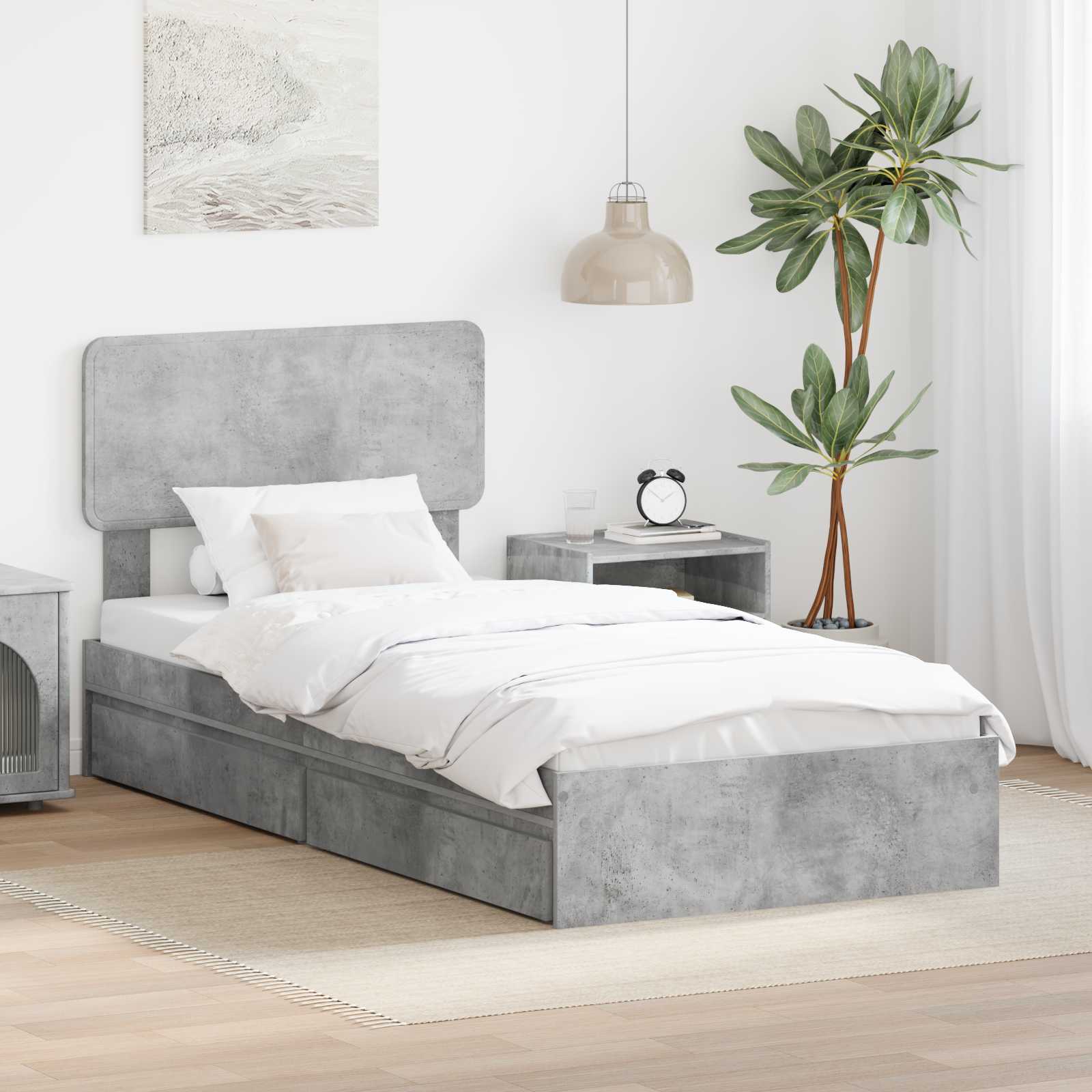 Krevet s od storage Betonski sivi 90 x 200 cm Konstruirano drvo