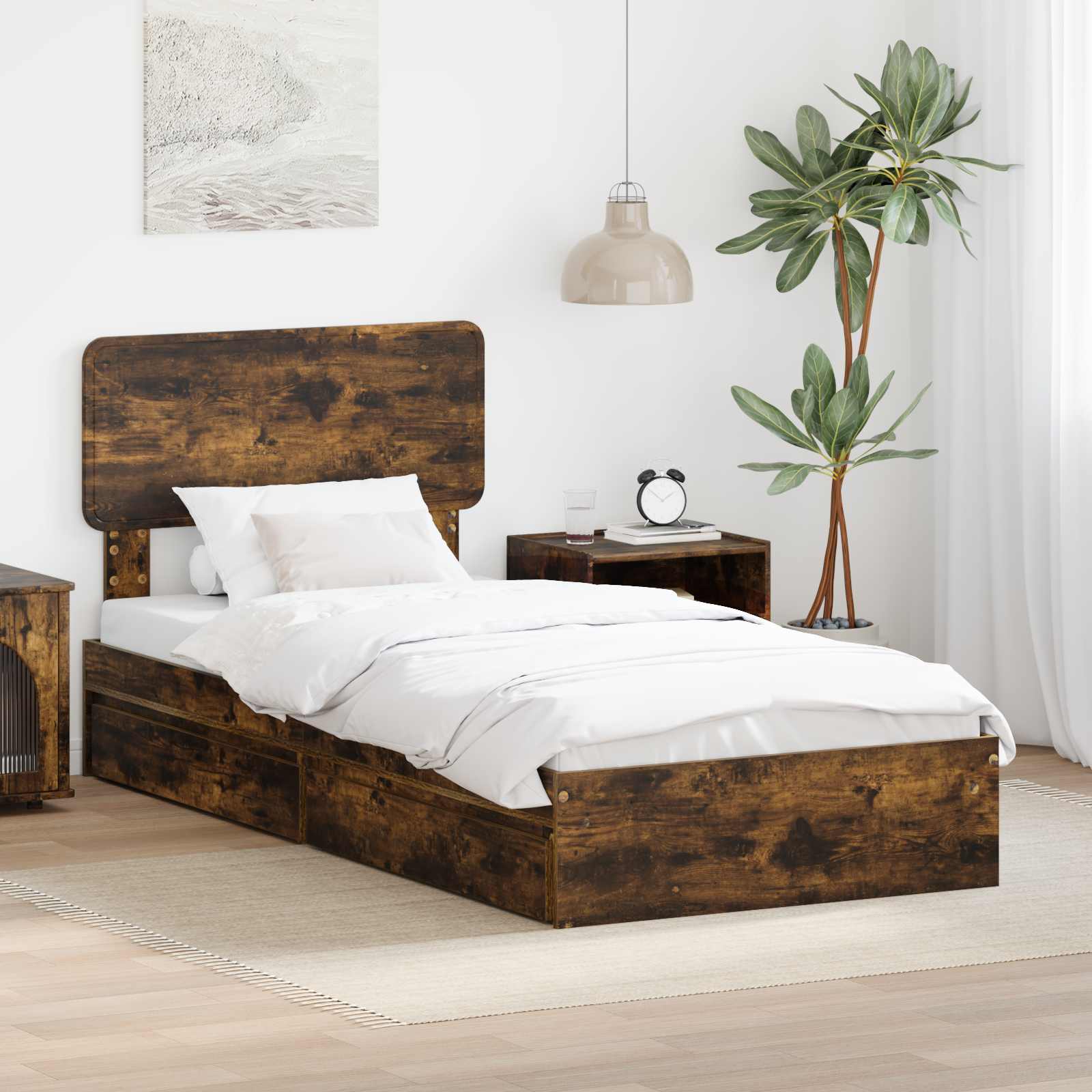 Krevet s od storage s uzglavljem Dimljeni hrast 100 x 200 cm