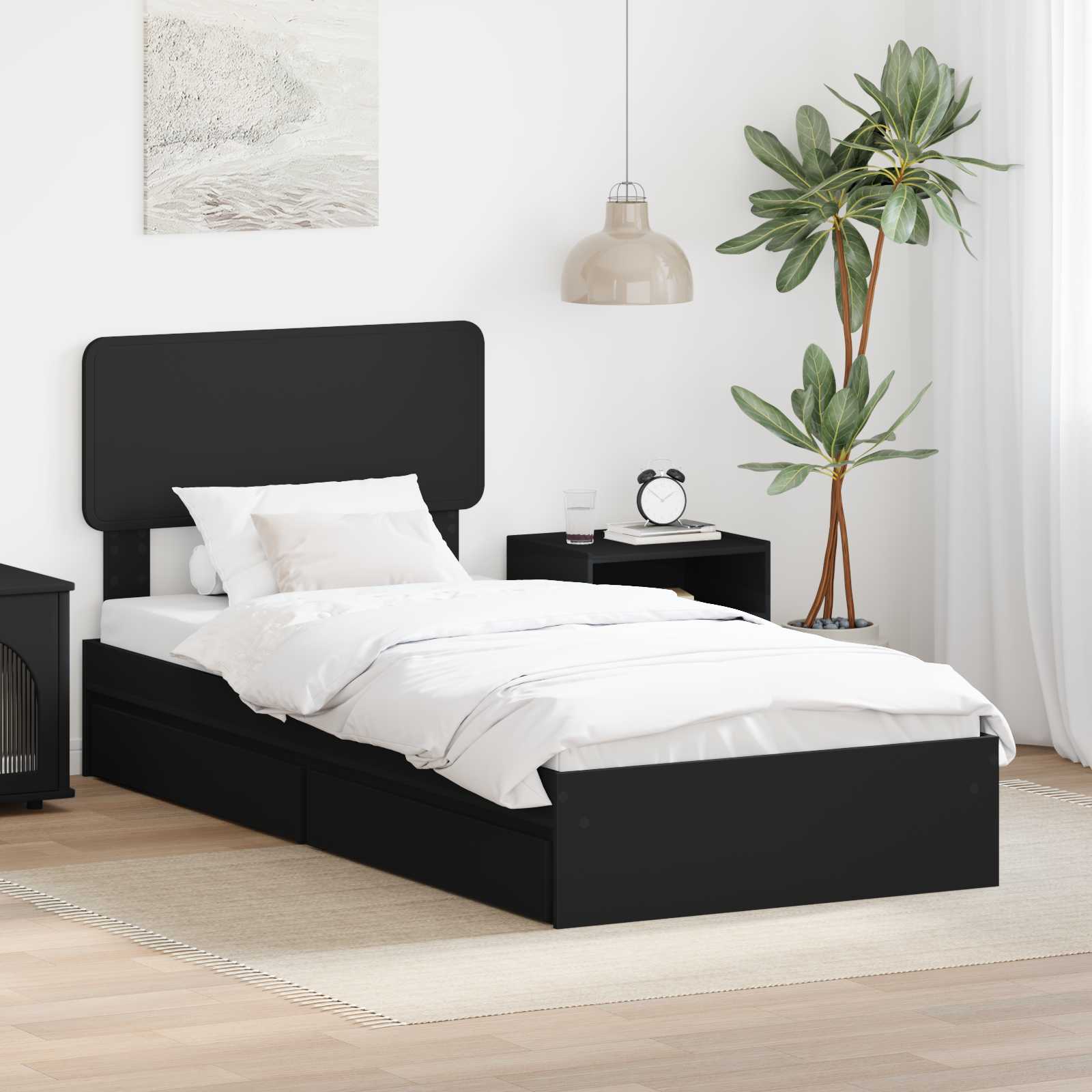 Krevet s od storage Crna 90 x 190 cm Konstruirano drvo