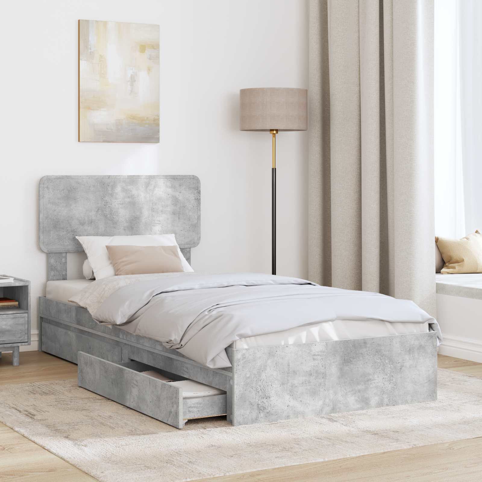 Krevet s od storage Betonski sivi 90 x 190 cm Konstruirano drvo