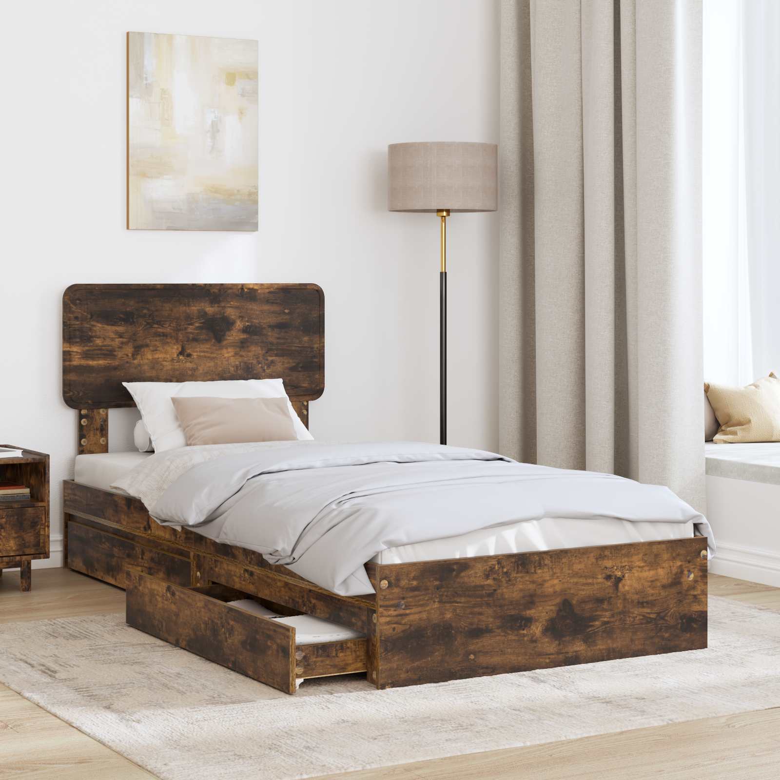 Krevet s od storage s uzglavljem Dimljeni hrast 75 x 190 cm
