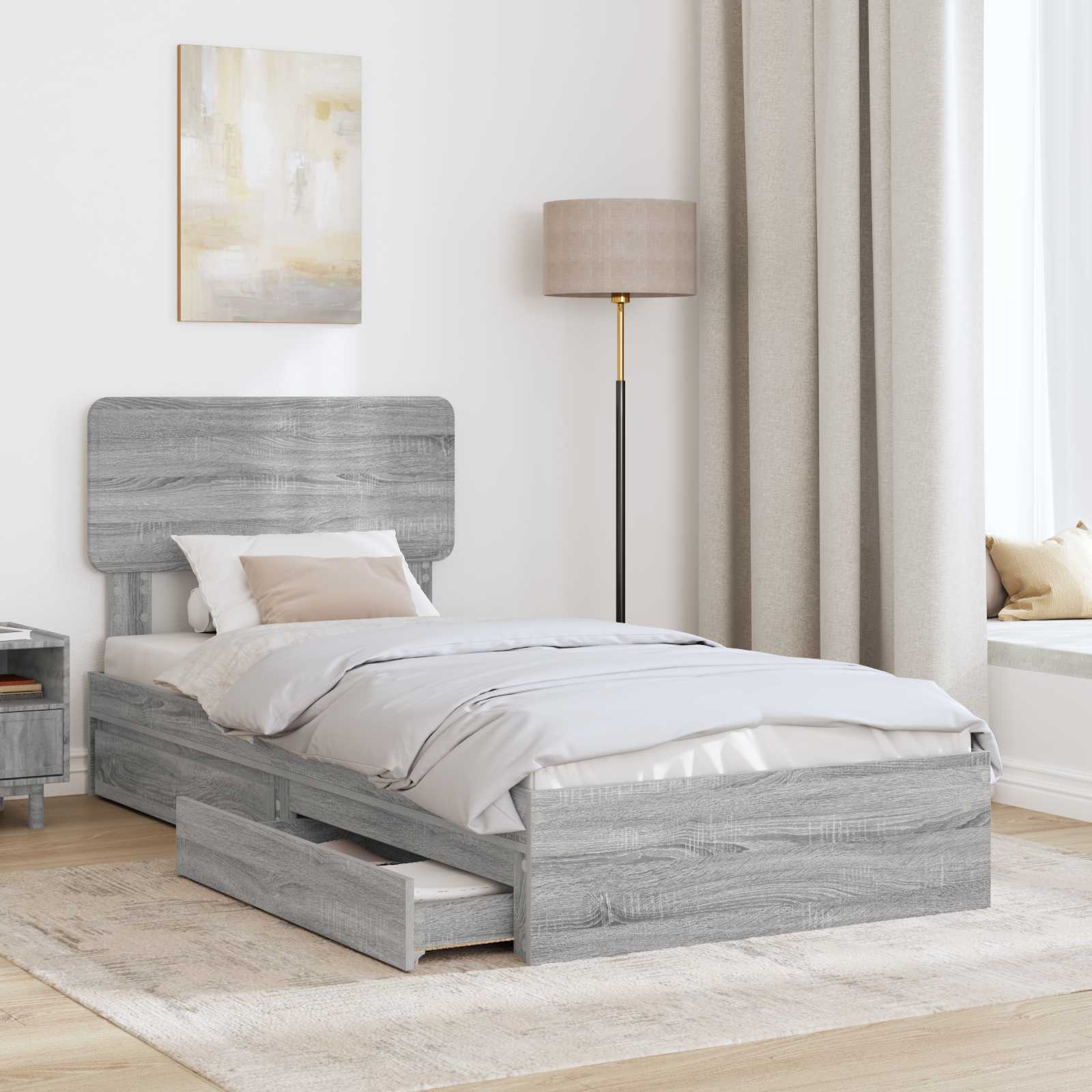 Krevet s od storage Siva Sonoma 75 x 190 cm Konstruirano drvo