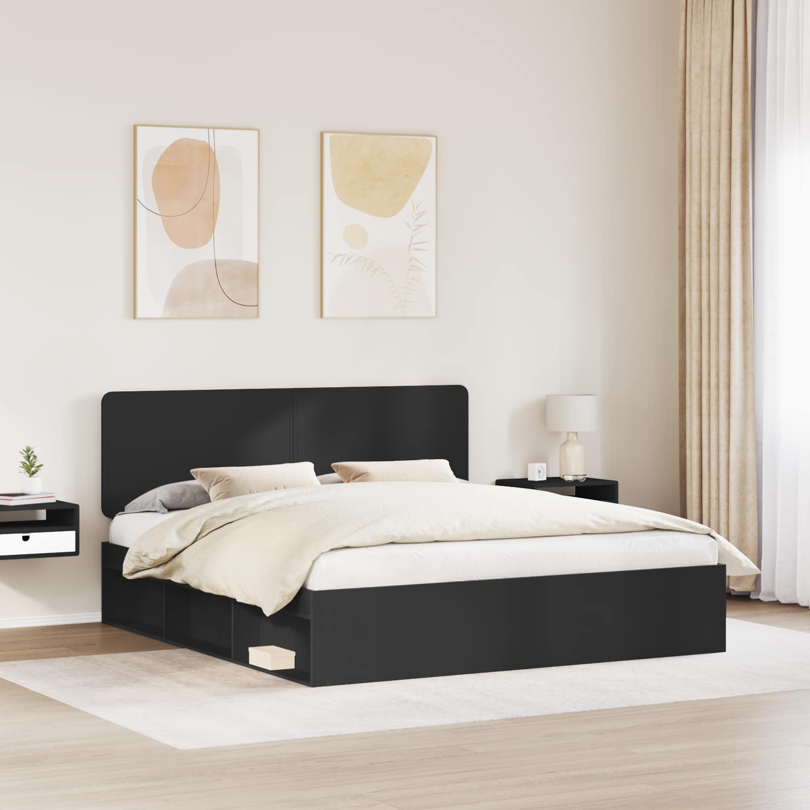 Krevetna konstrukcija Crna 200 x 200 cm Čvrsto borovo drvo