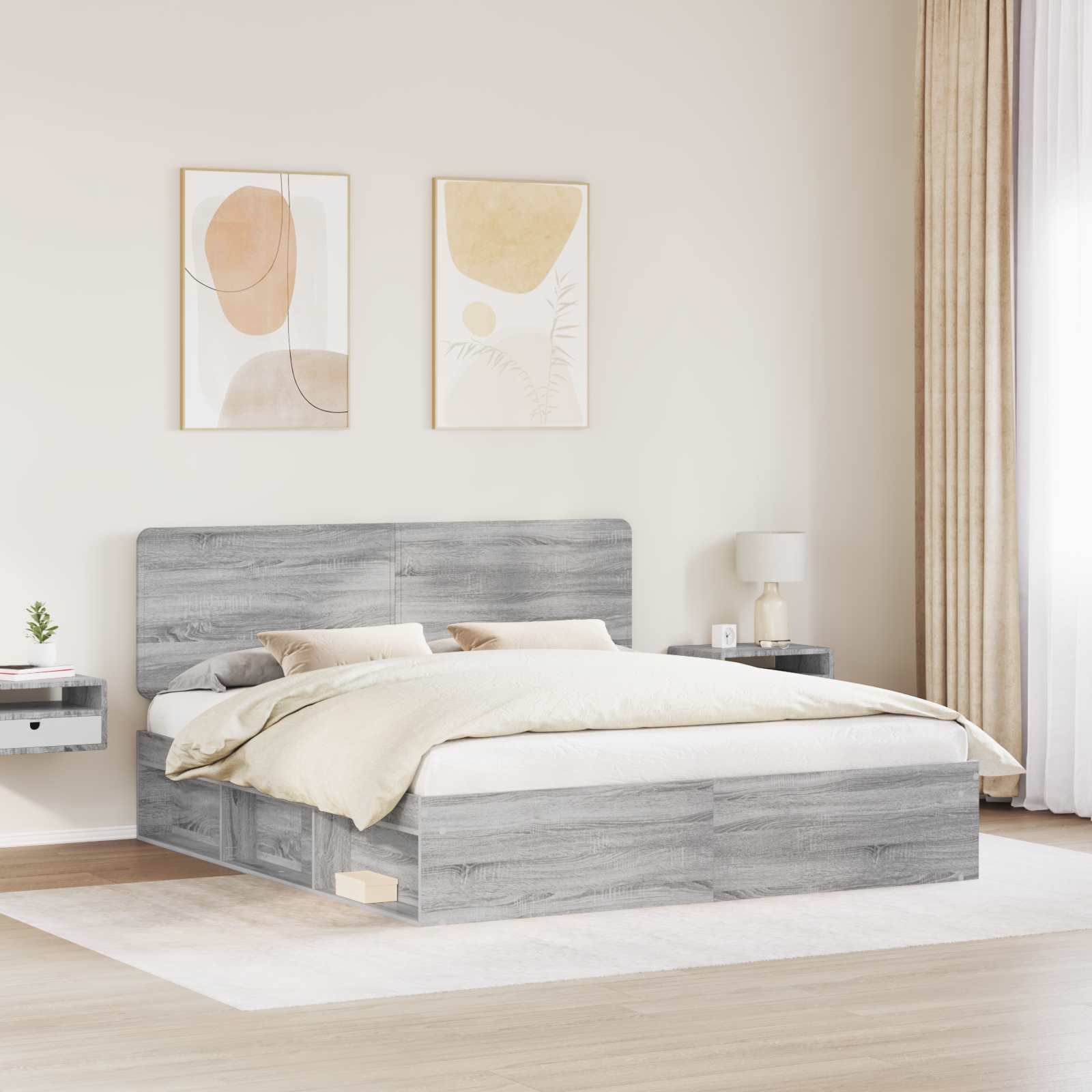 Krevetna konstrukcija s uzglavljem Siva Sonoma 200 x 200 cm