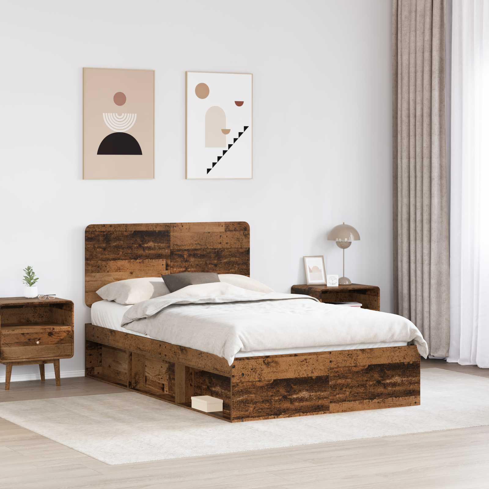 Krevetna konstrukcija s uzglavljem Staro drvo 135 x 190 cm