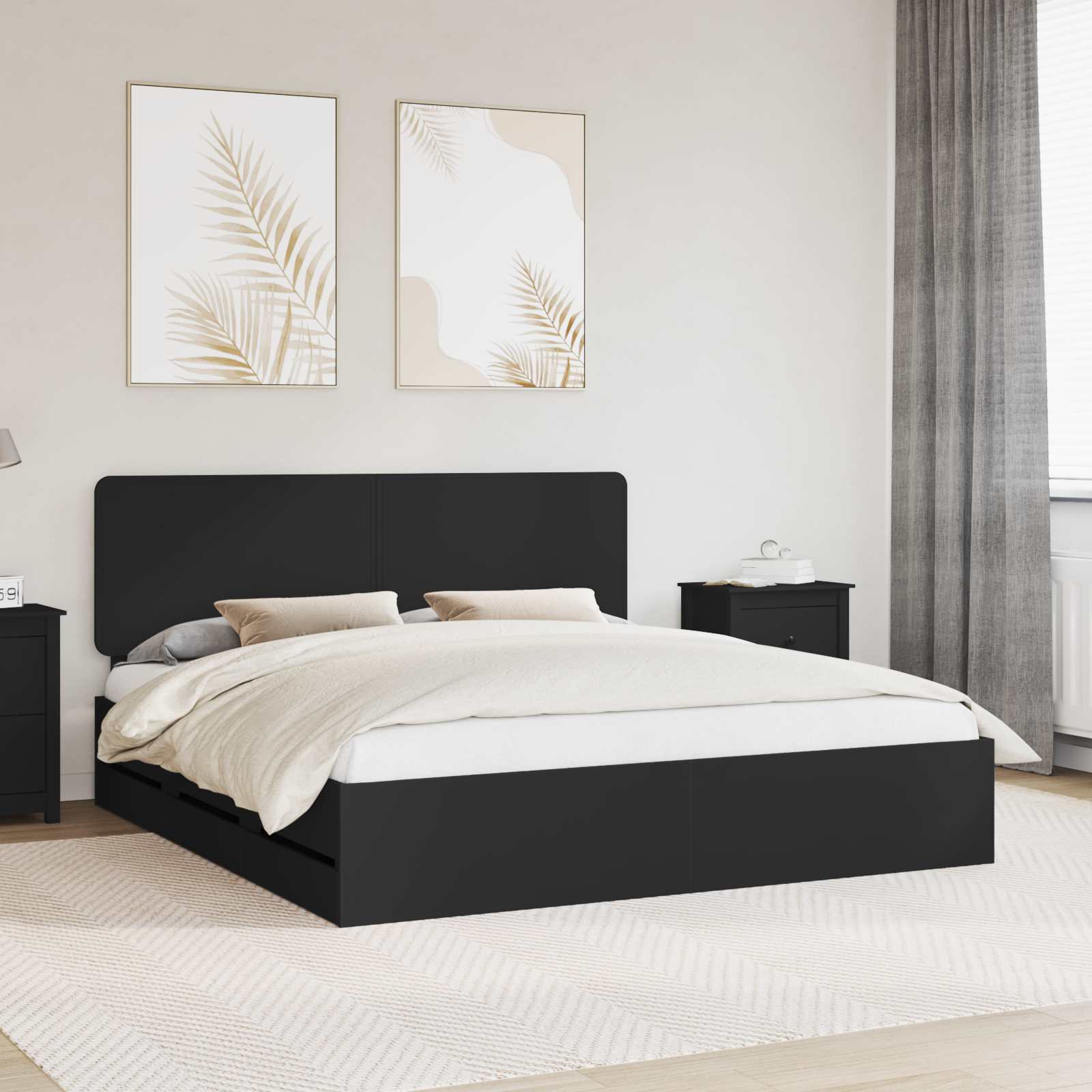 Krevetna konstrukcija Crna 200 x 200 cm Inženjersko Drvo
