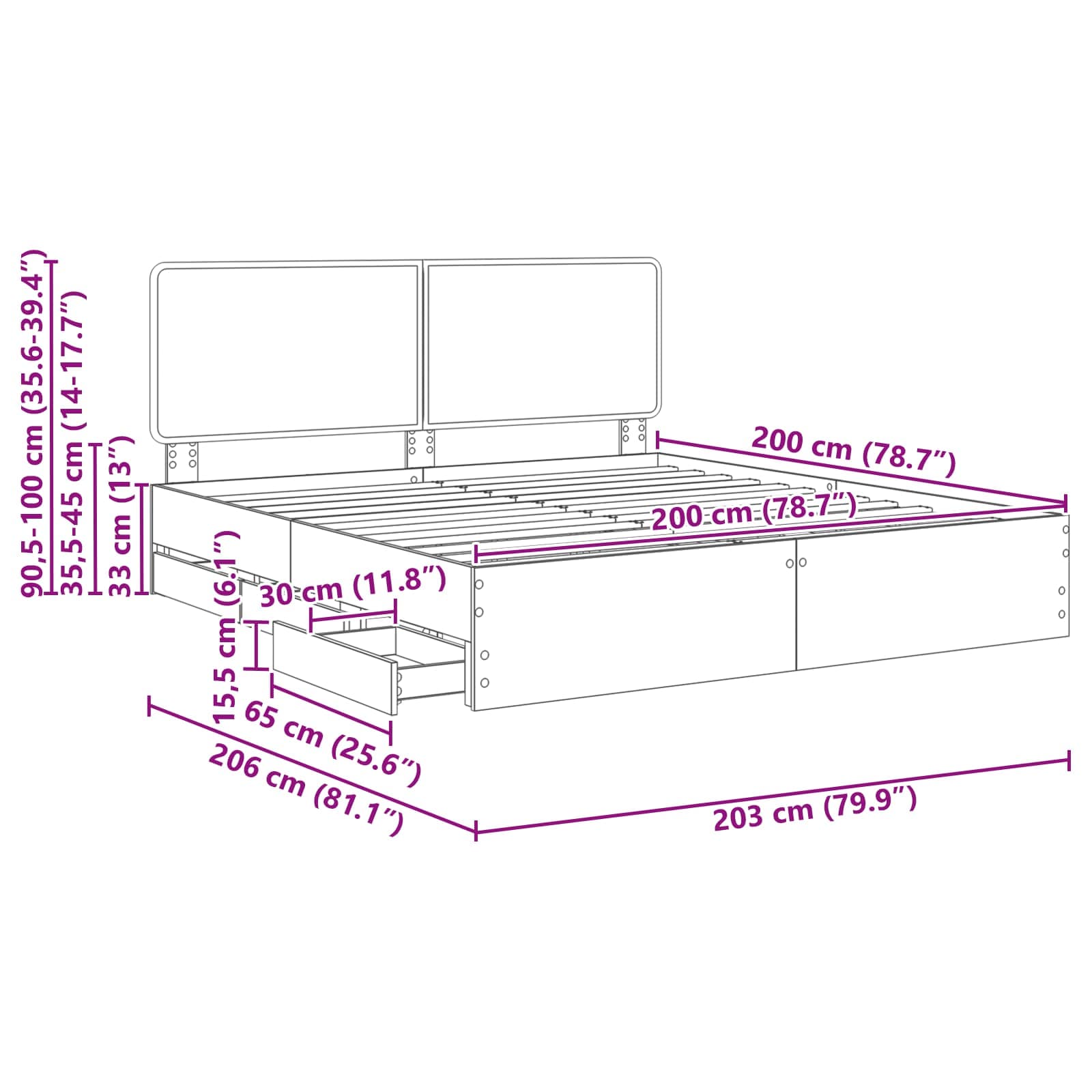 Krevetna konstrukcija Siva Sonoma 200 x 200 cm Inženjersko Drvo